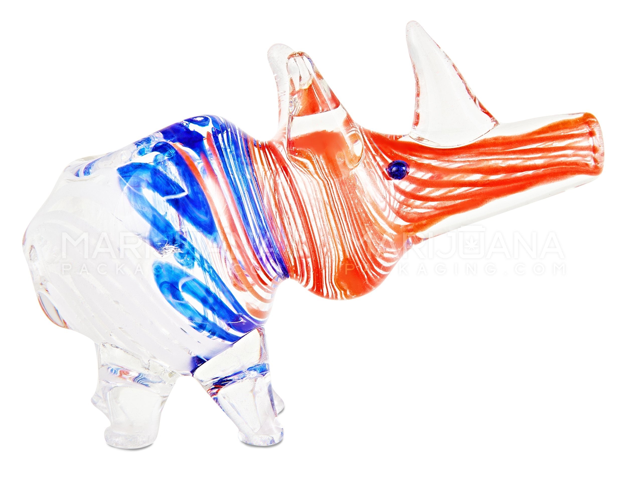 Swirl Rhino Hand Pipe w/ Glass Horns | 3in Long - Glass - Assorted - 8