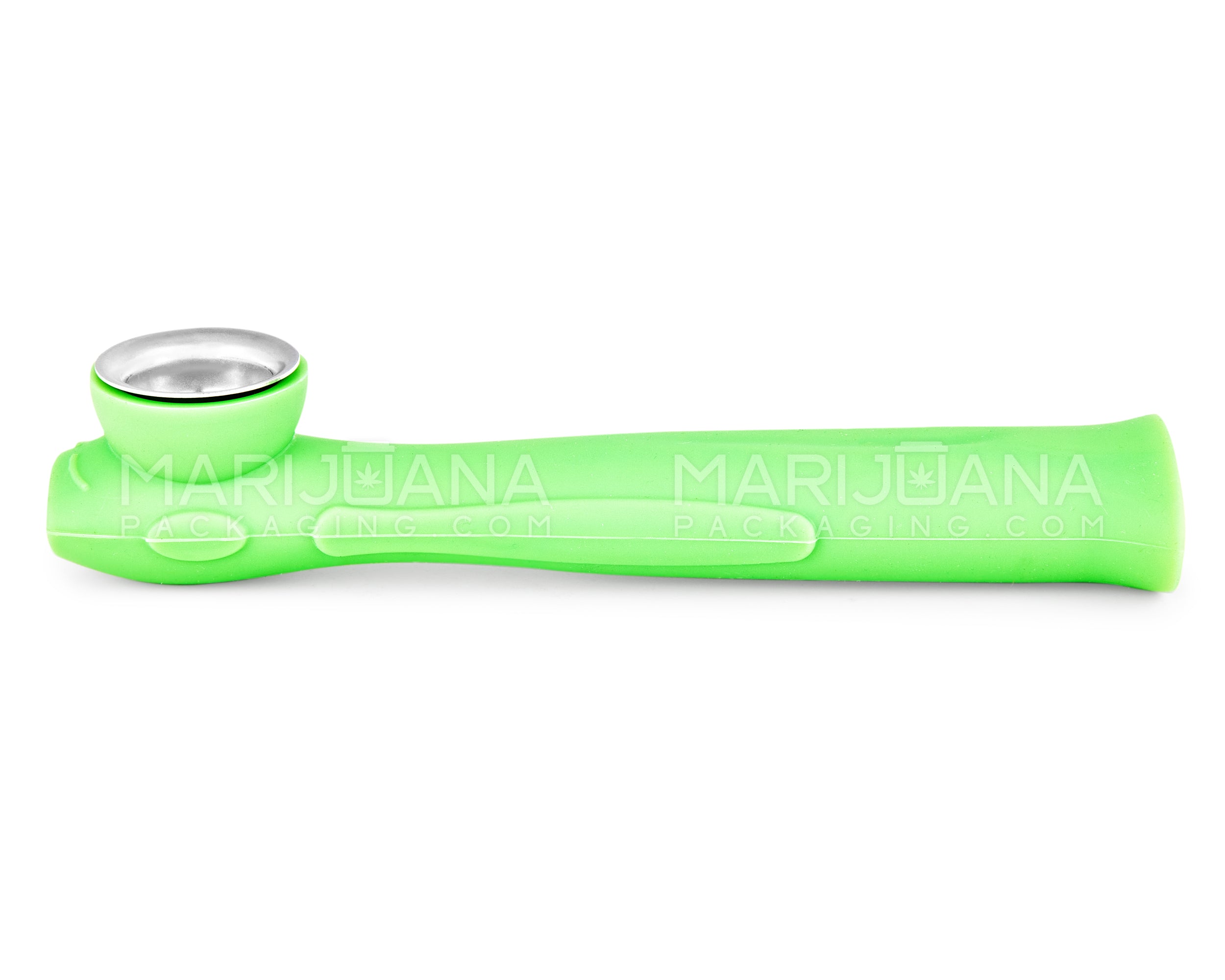 Unbreakable | Silicone Hand Pipe | 6in Long - Metal Bowl - Green - 7