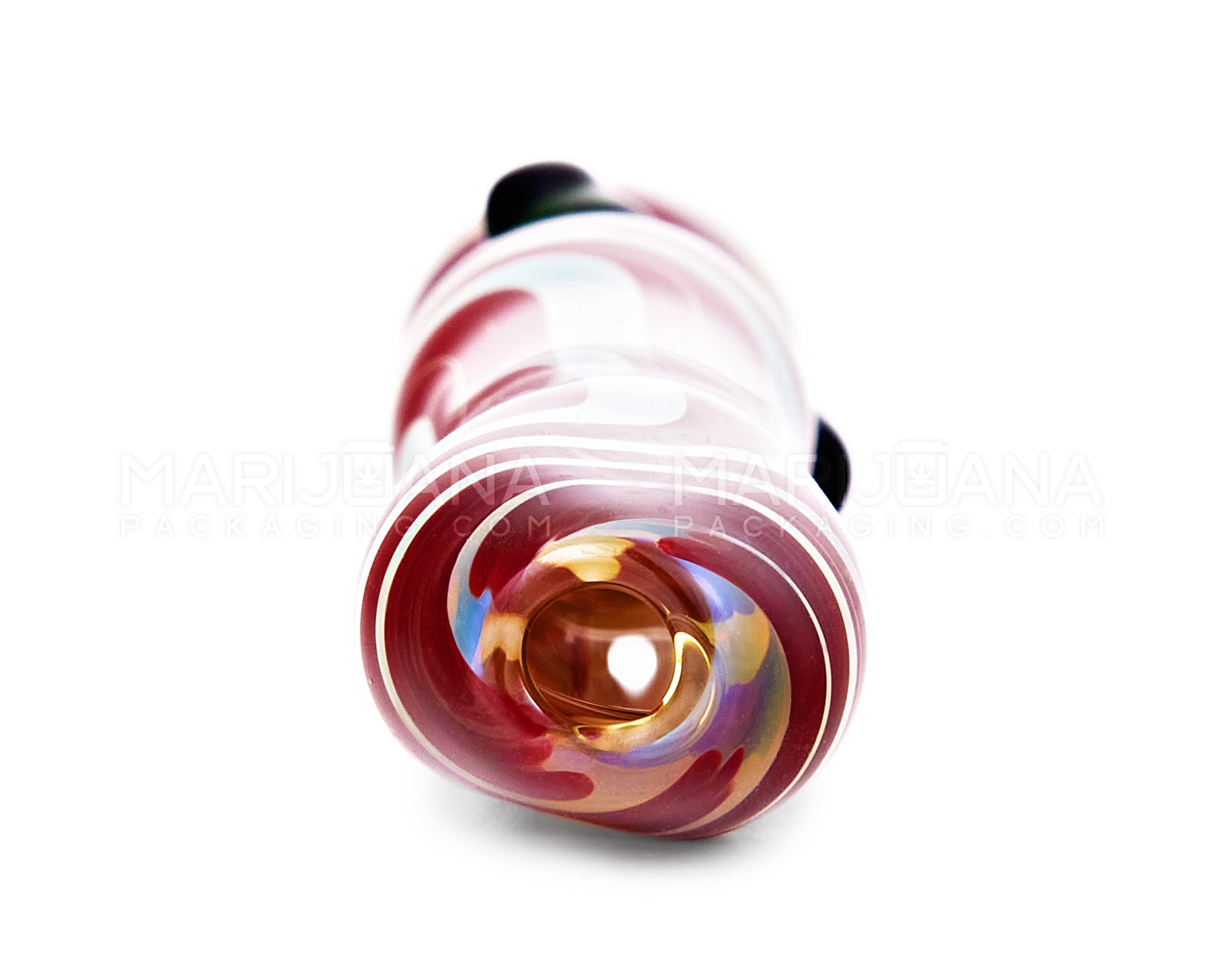 USA Glass | Swirl & Gold Fumed Chillum Hand Pipe w/ Triple Knockers | 3.5in Long - Glass - Assorted - 3