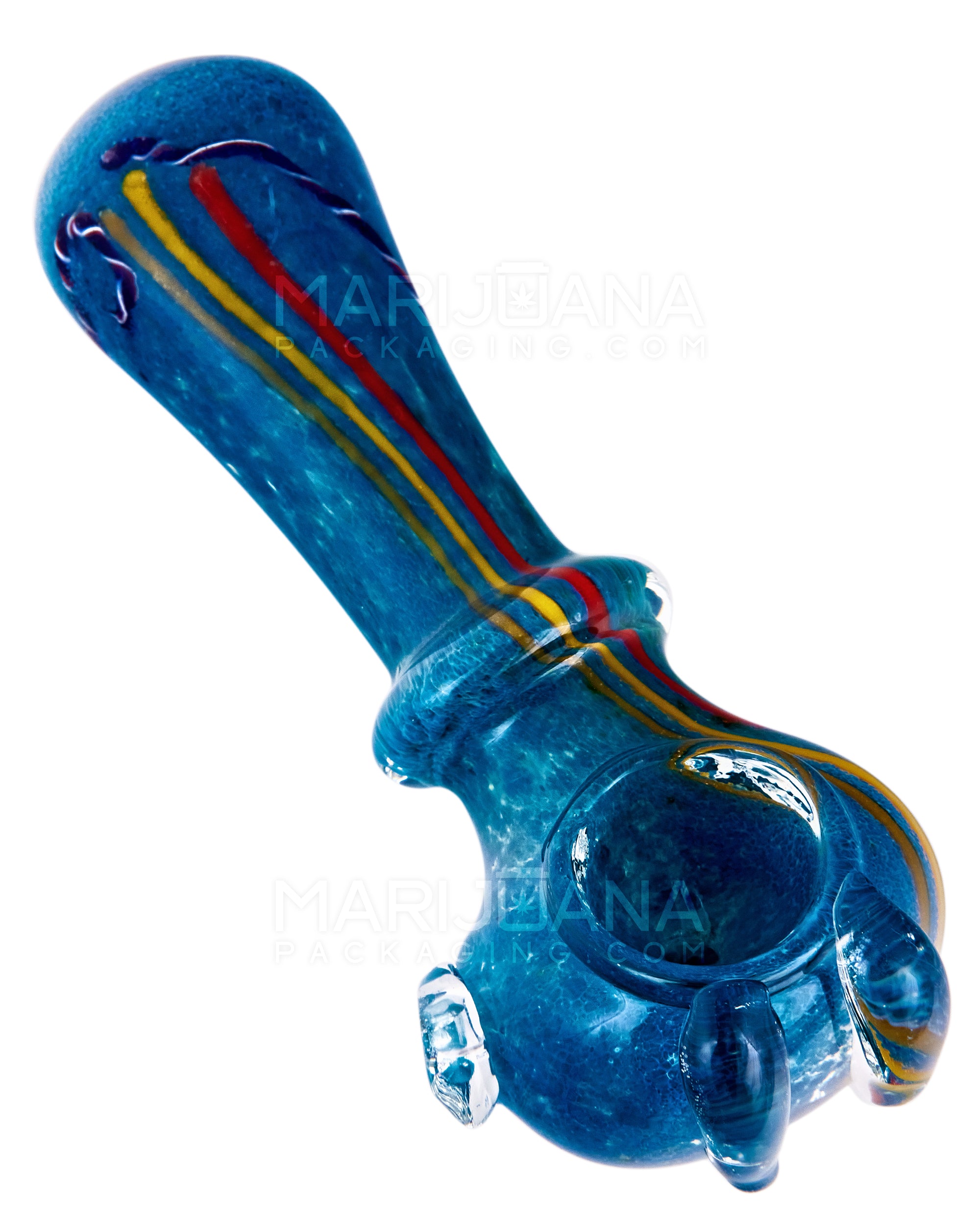 Frit & Striped Ringed Bear Claw Spoon Hand Pipe | 5in Long - Glass - Assorted - 1