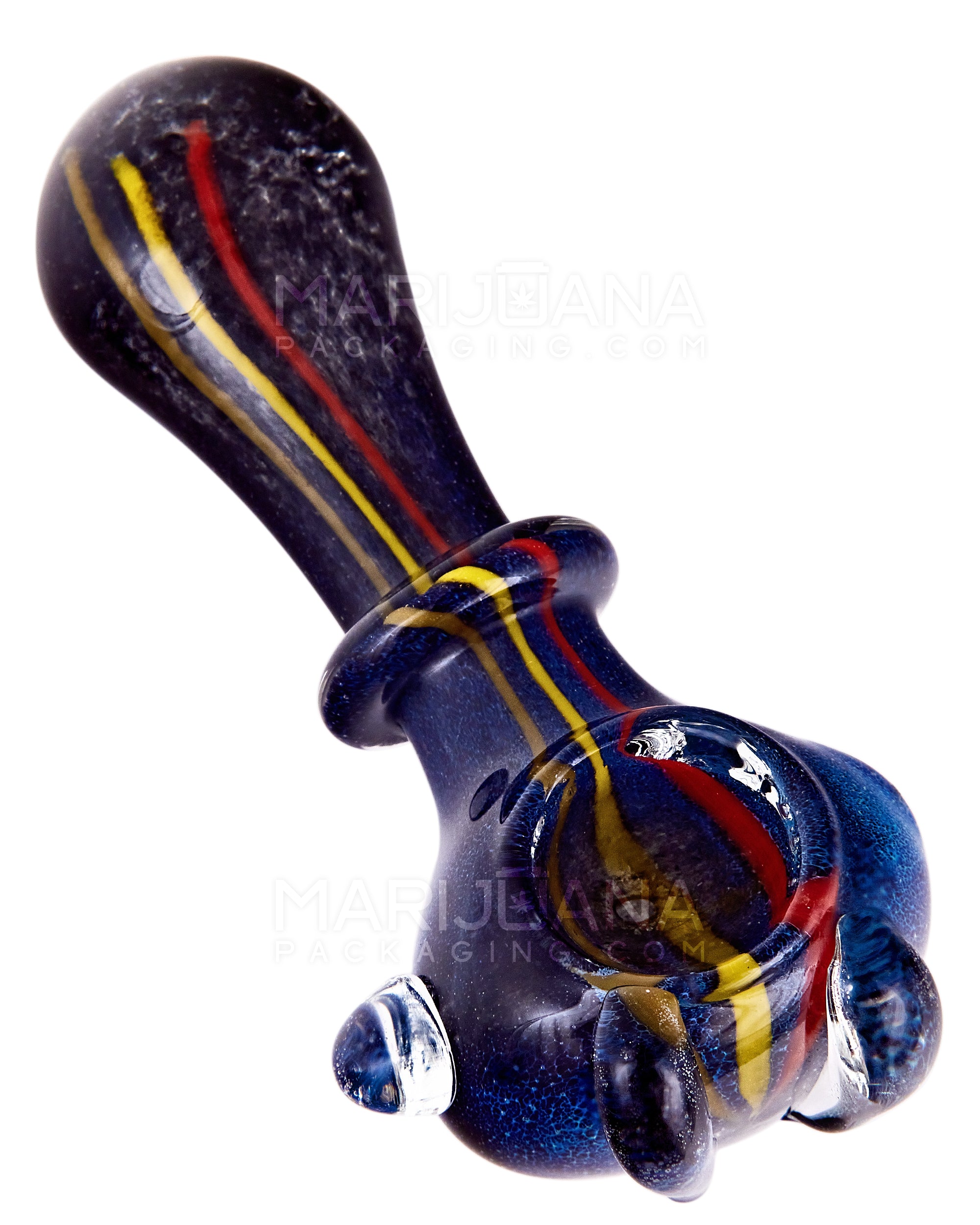 Frit & Striped Ringed Bear Claw Spoon Hand Pipe | 5in Long - Glass - Assorted - 6