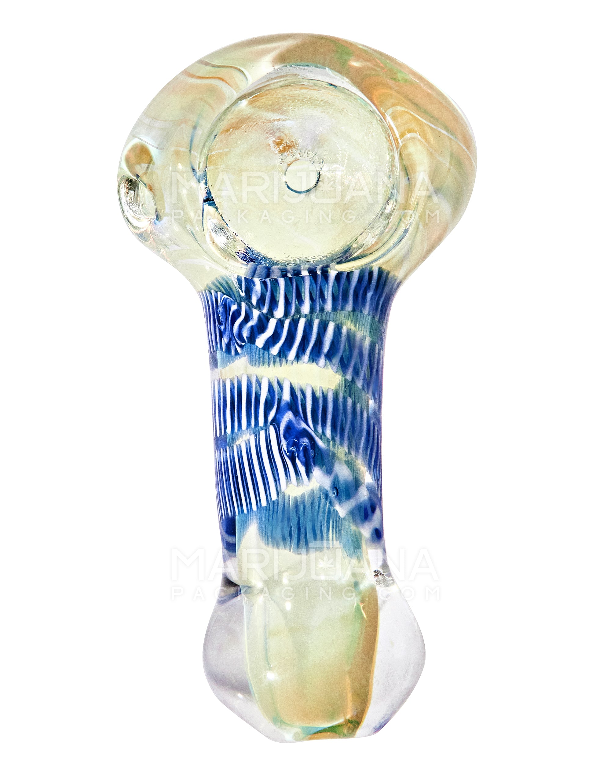 Double Blown | Raked & Gold Fumed Spoon Hand Pipe w/ Ribboning | 3in Long - Glass - Assorted - 2
