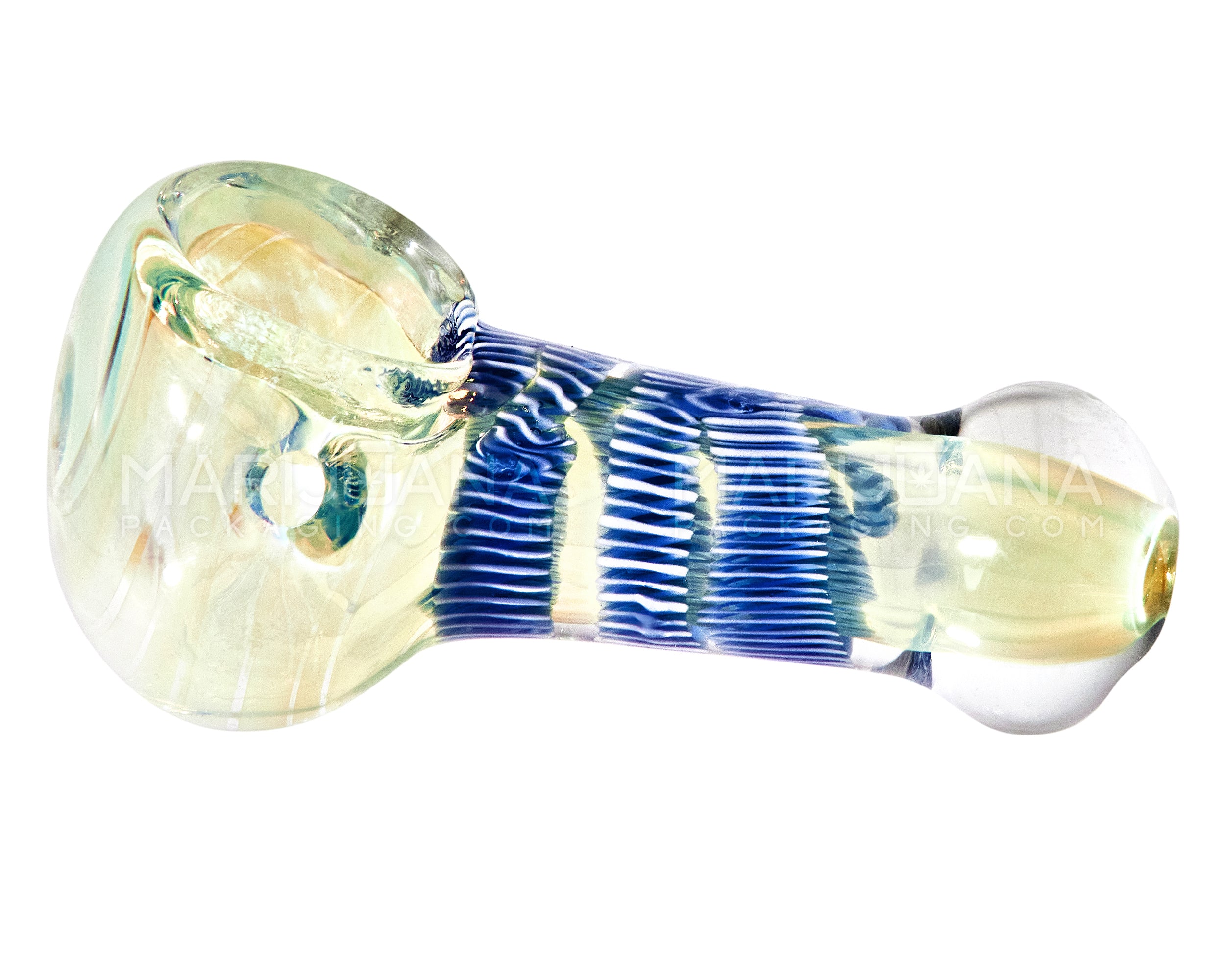 Double Blown | Raked & Gold Fumed Spoon Hand Pipe w/ Ribboning | 3in Long - Glass - Assorted - 4