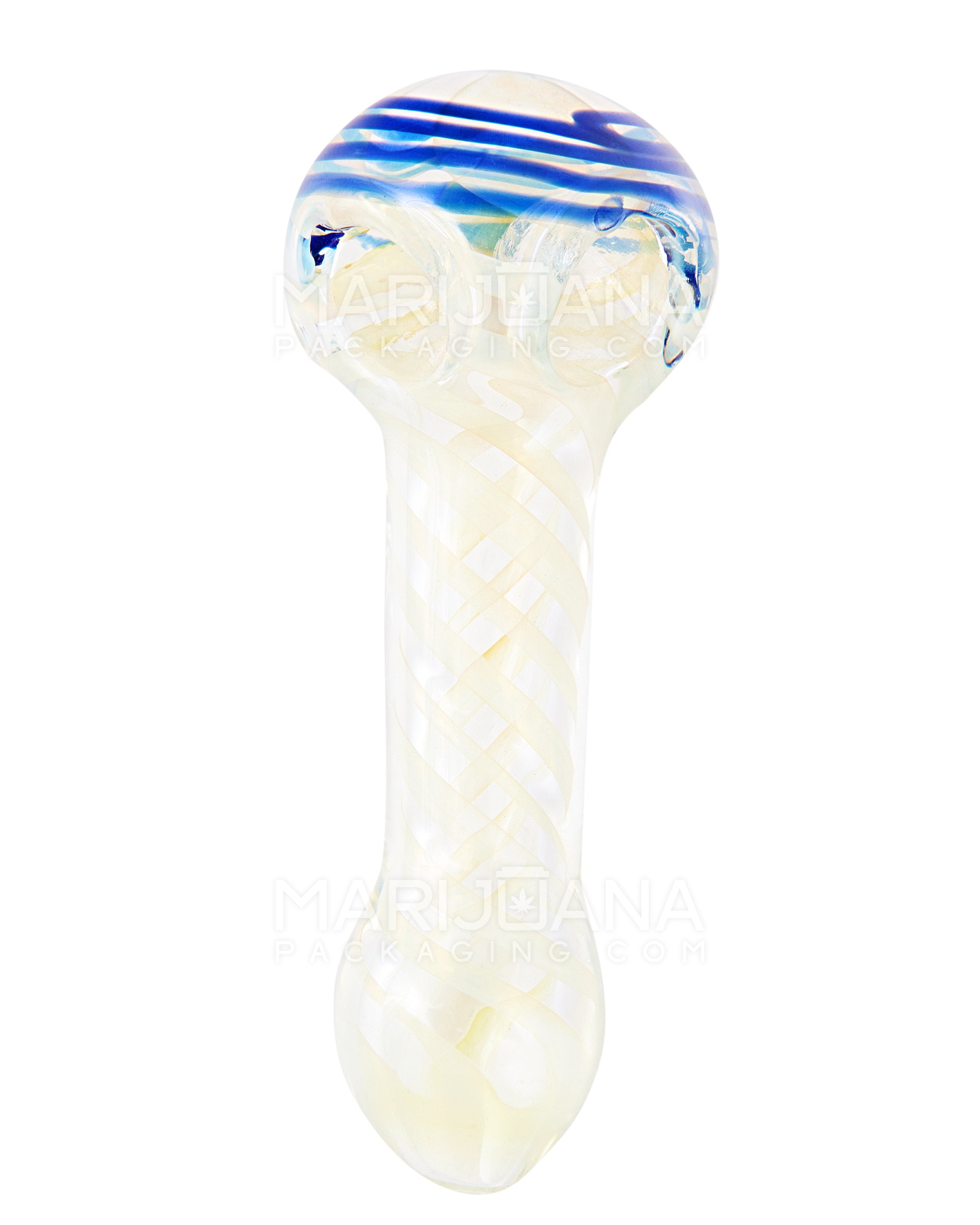 Double Bowl | Spiral & Gold Fumed Spoon Hand Pipe w/ Swirls | 4.5in Long - Glass - Assorted - 2