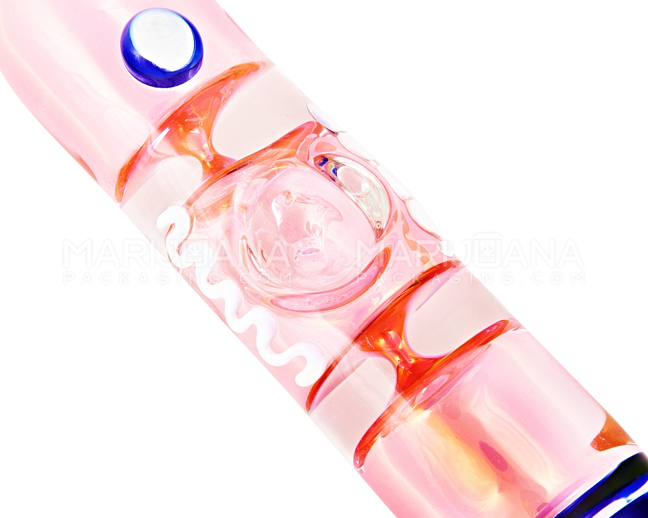 Swirl & Pink Fumed Ringed Steamroller Hand Pipe | 6.5in Long - Glass - Pink & Blue - 3