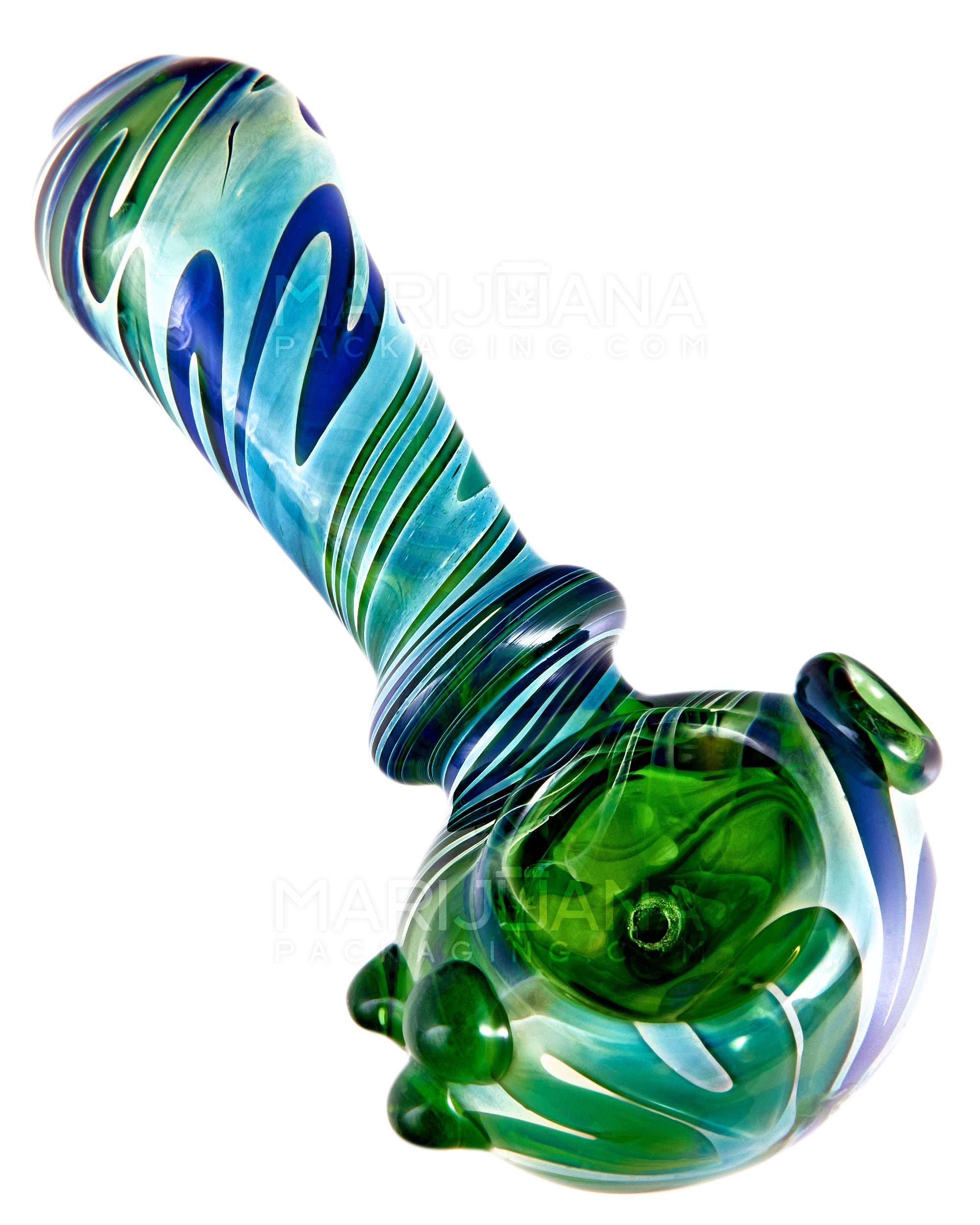 Print Fumed Ringed Spoon Hand Pipe w/ Triple Knockers | 4in Long - Glass - Assorted - 1