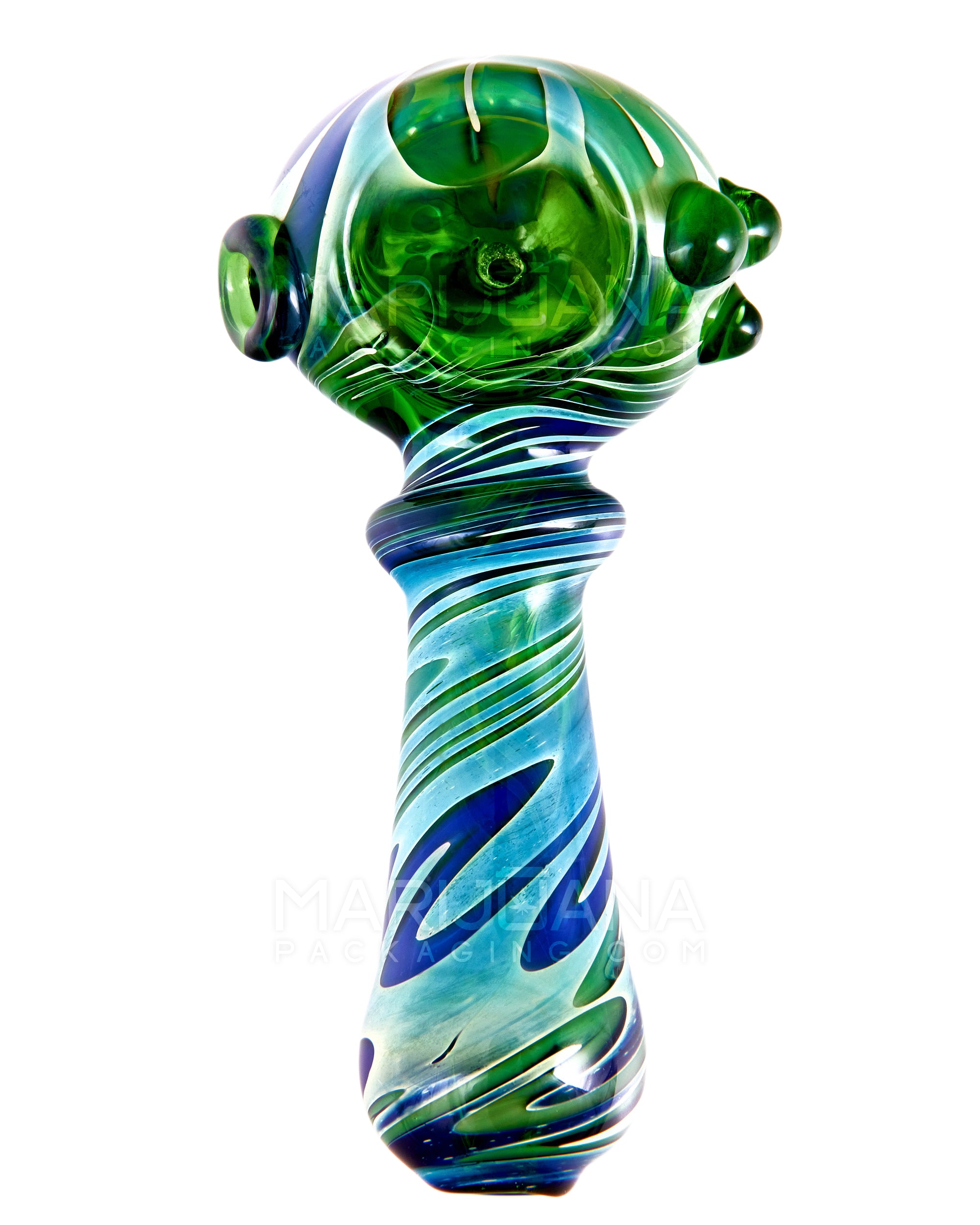 Print Fumed Ringed Spoon Hand Pipe w/ Triple Knockers | 4in Long - Glass - Assorted - 2