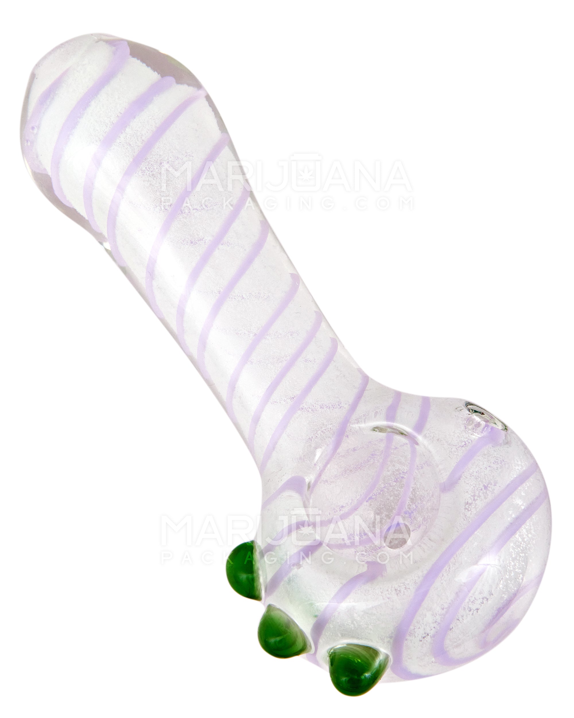 Glow-in-the-Dark | Spiral Spoon Hand Pipe w/ Triple Knockers | 3.5in Long - Glass - Assorted - 7