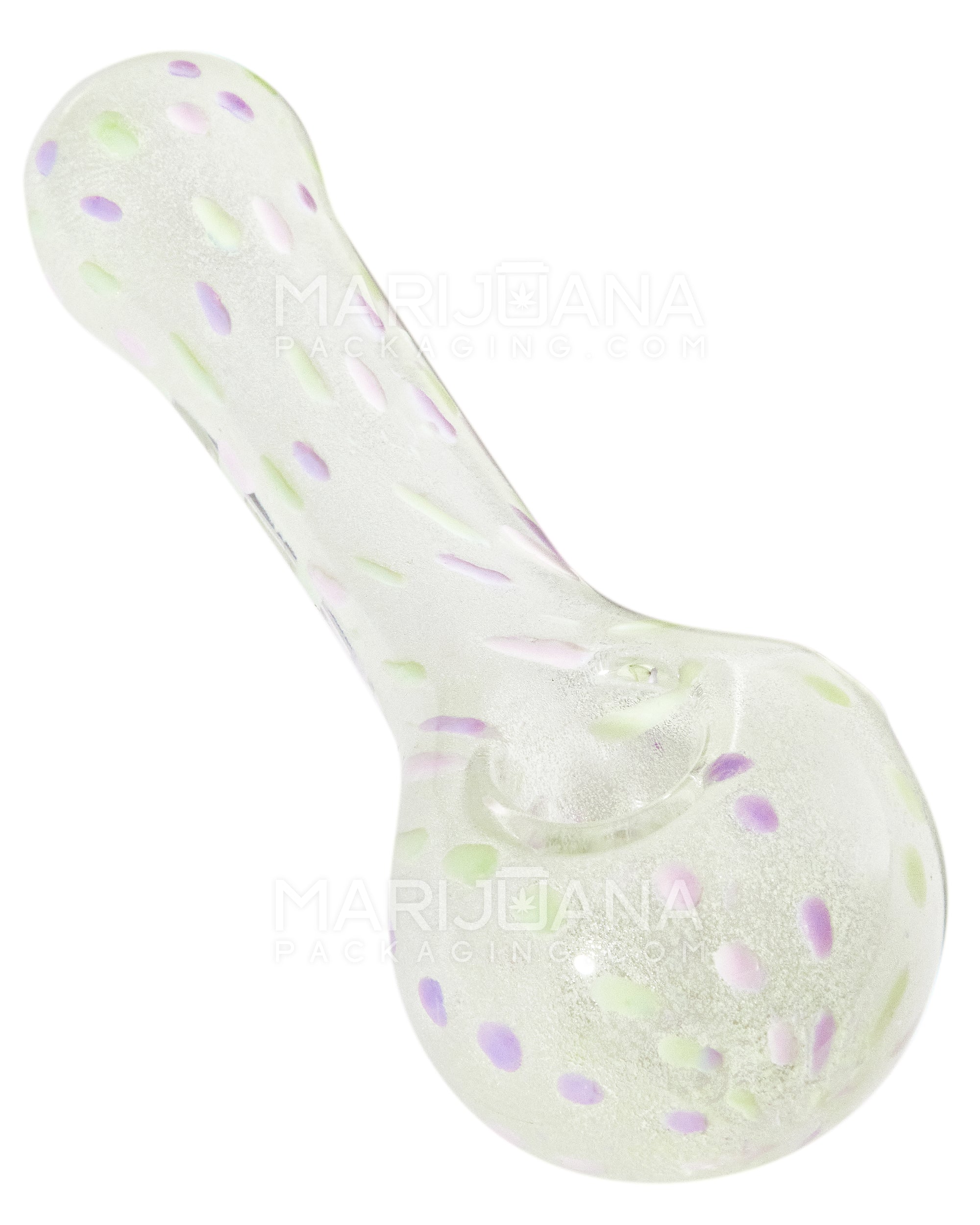 Glow-in-the-Dark | Speckled Spoon Hand Pipe | 4in Long - Glass - White - 6