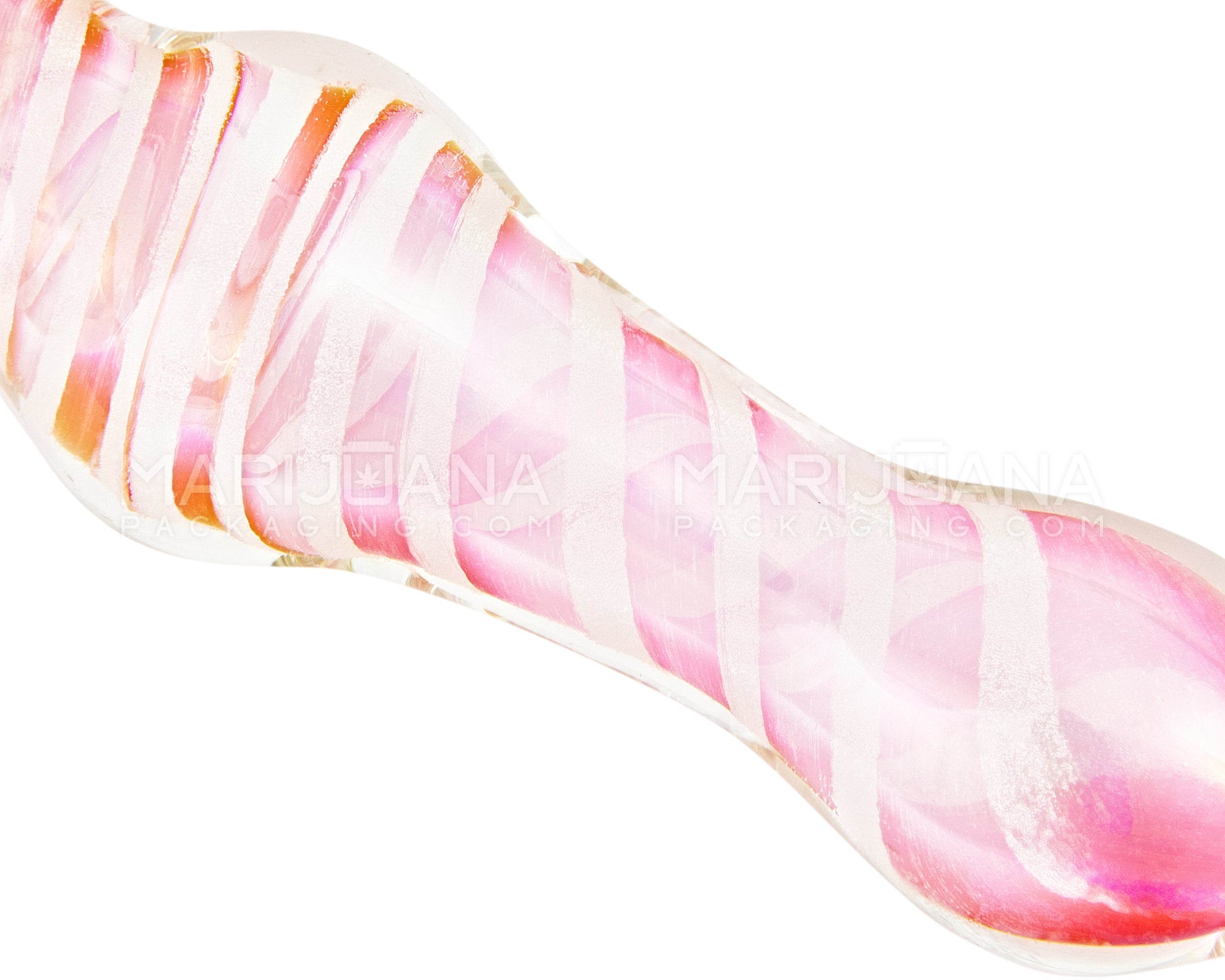 Glow-in-the-Dark | Spiral Pink Fumed Spiral Bulged Spoon Hand Pipe | 4.5in Long - Glass - Pink - 3