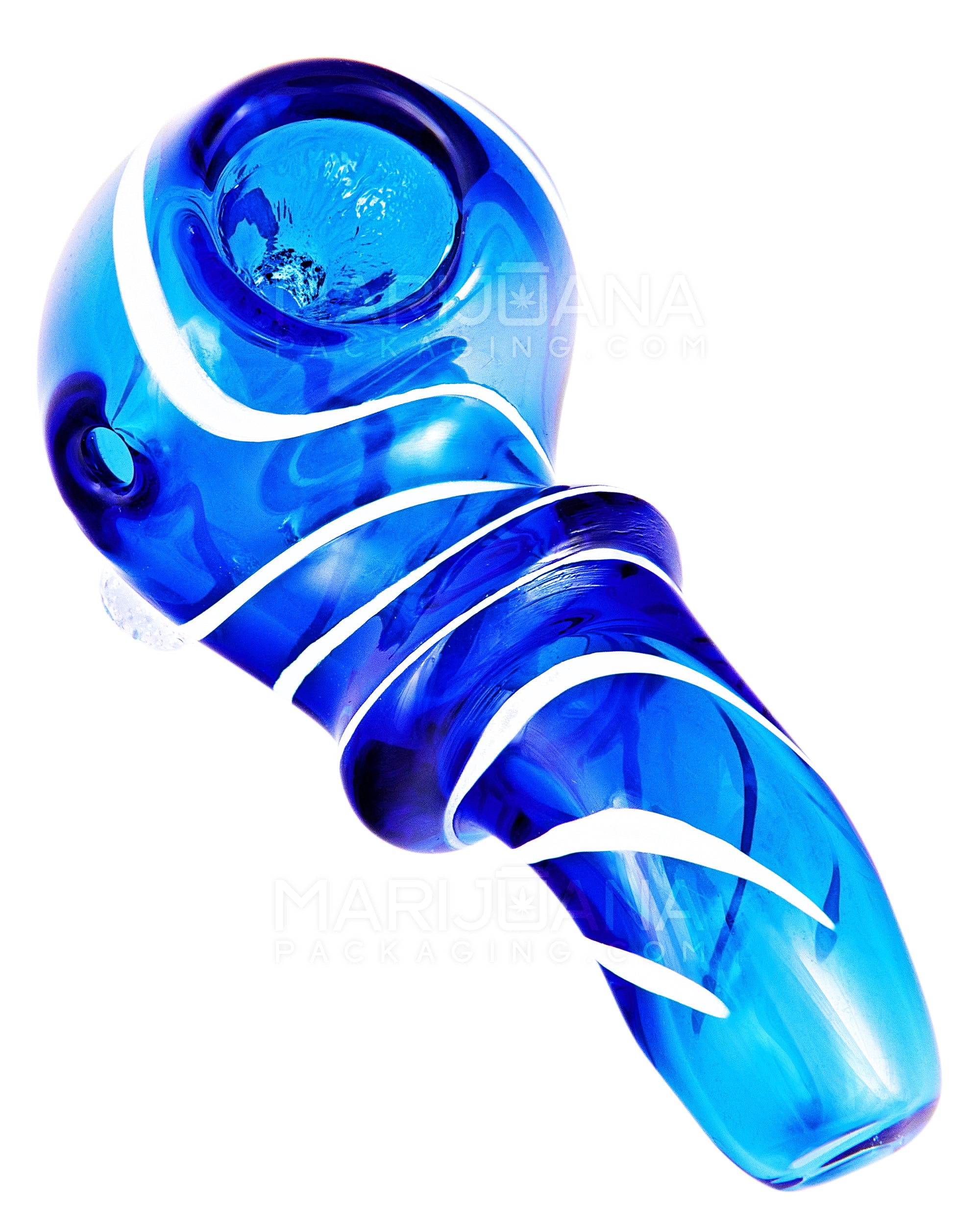 Swirl Ringed Sherlock Hand Pipe | 3in Long - Glass - Blue - 2
