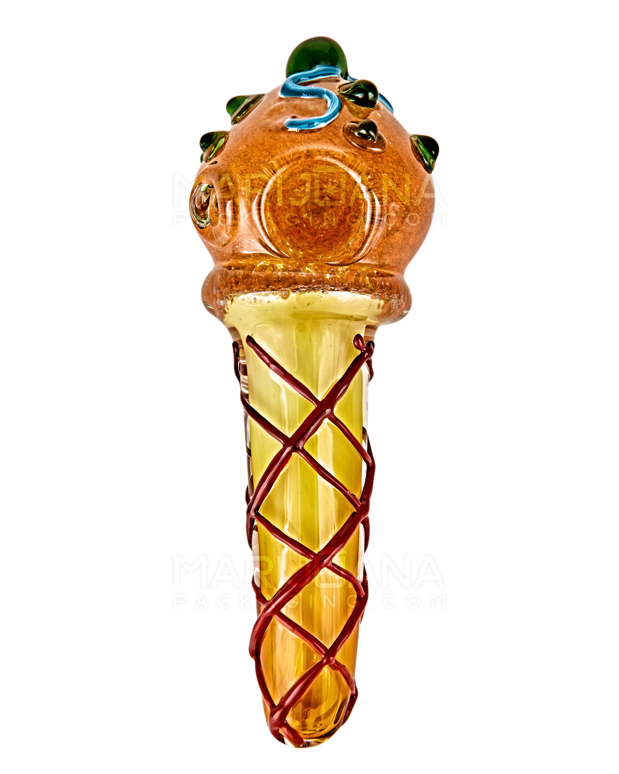 Frit & Gold Fumed Ice Cream Cone Hand Pipe w/ Multi Knockers | 6in Long - Thick Glass - Assorted - 10