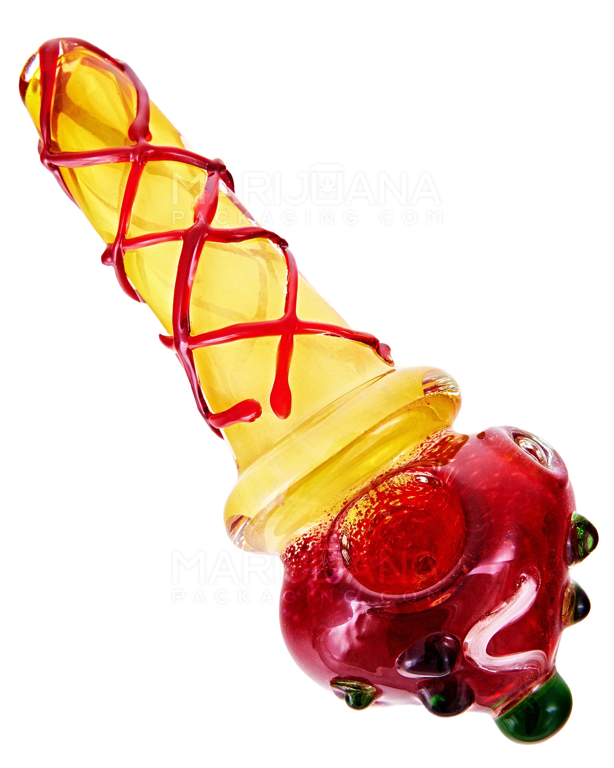 Frit & Gold Fumed Ice Cream Cone Hand Pipe w/ Multi Knockers | 6in Long - Thick Glass - Assorted - 16
