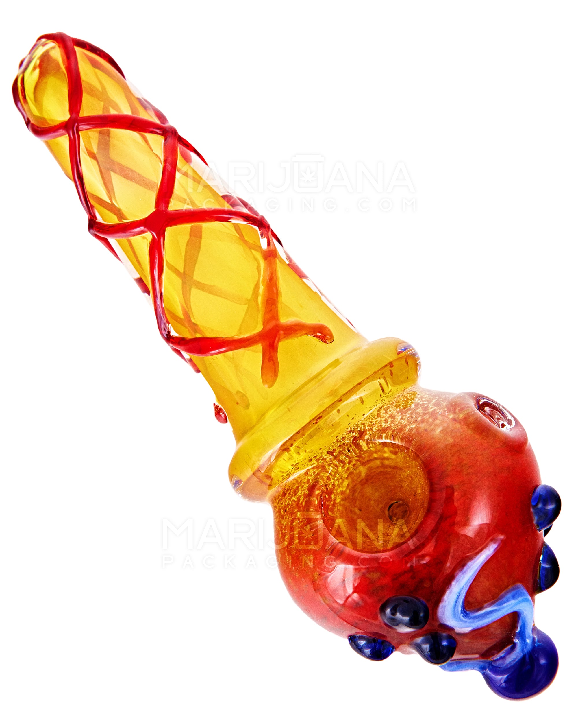 Frit & Gold Fumed Ice Cream Cone Hand Pipe w/ Multi Knockers | 6in Long - Thick Glass - Assorted - 14