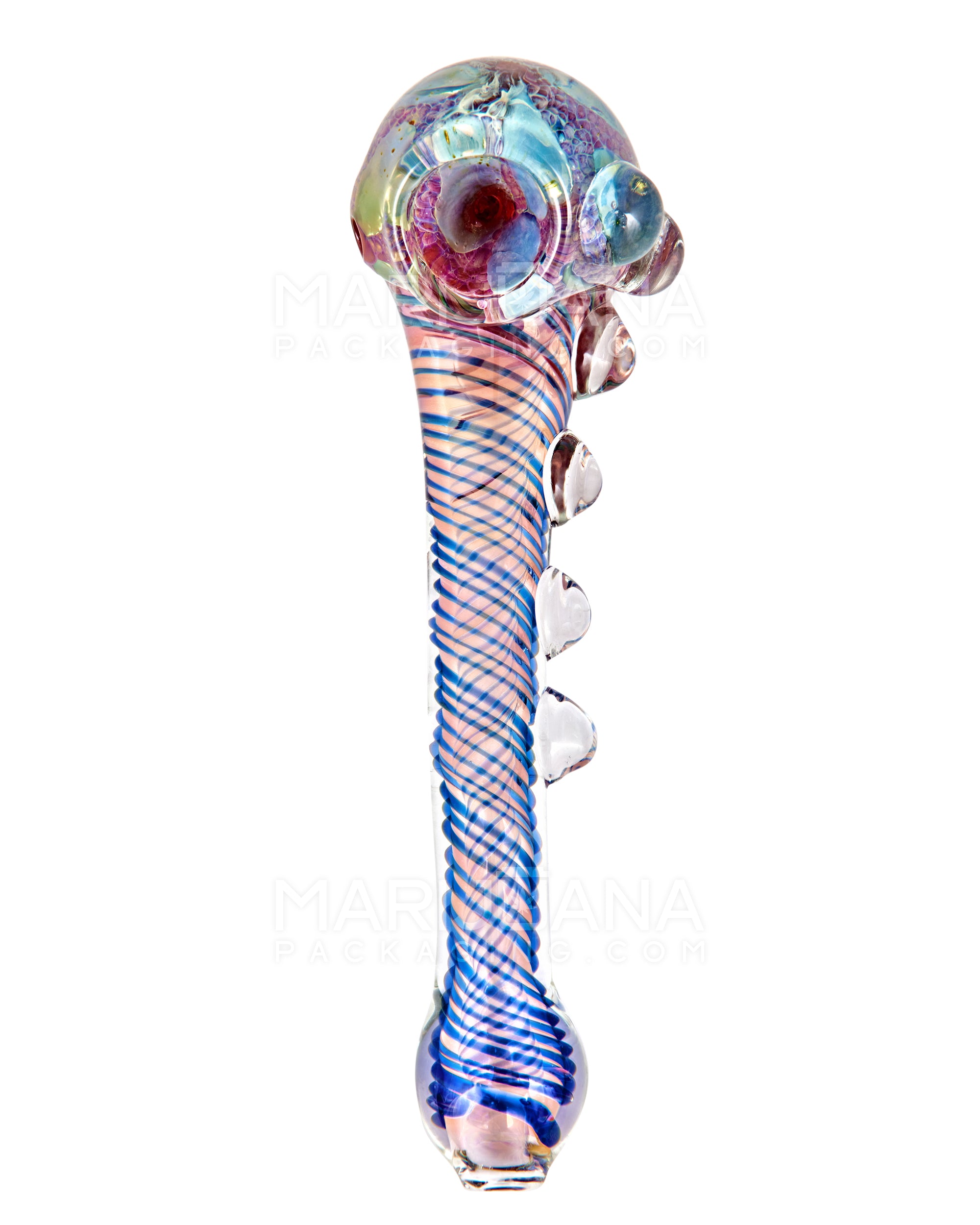 Frit & Pink Fumed Spiral Sherlock Hand Pipe w/ Bubble Trap & Multi Knockers | 6in Long - Glass - Assorted - 2
