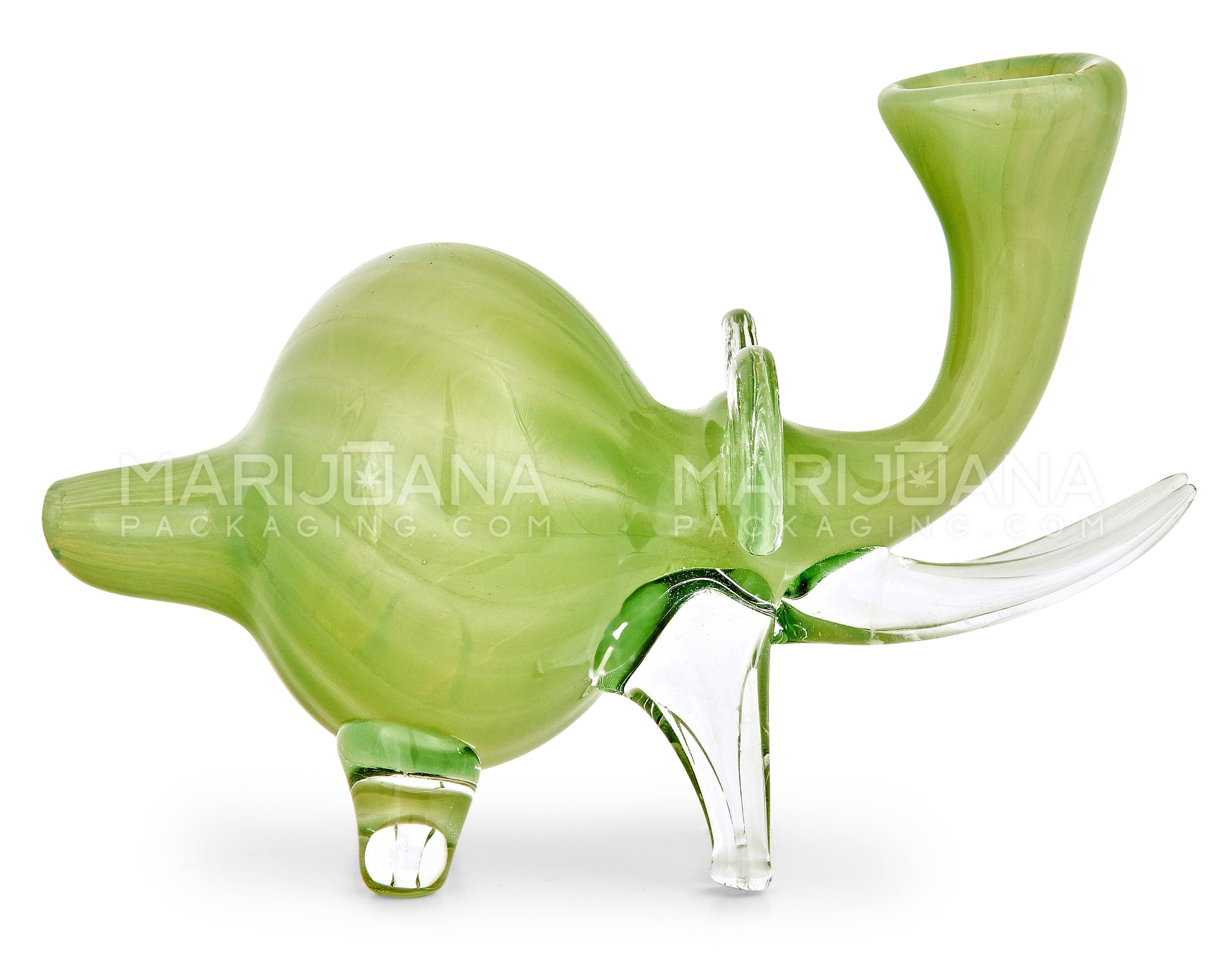 Color Pull & Gold Fumed Elephant Hand Pipe | 5.5in Long - Thick Glass - Green - 5