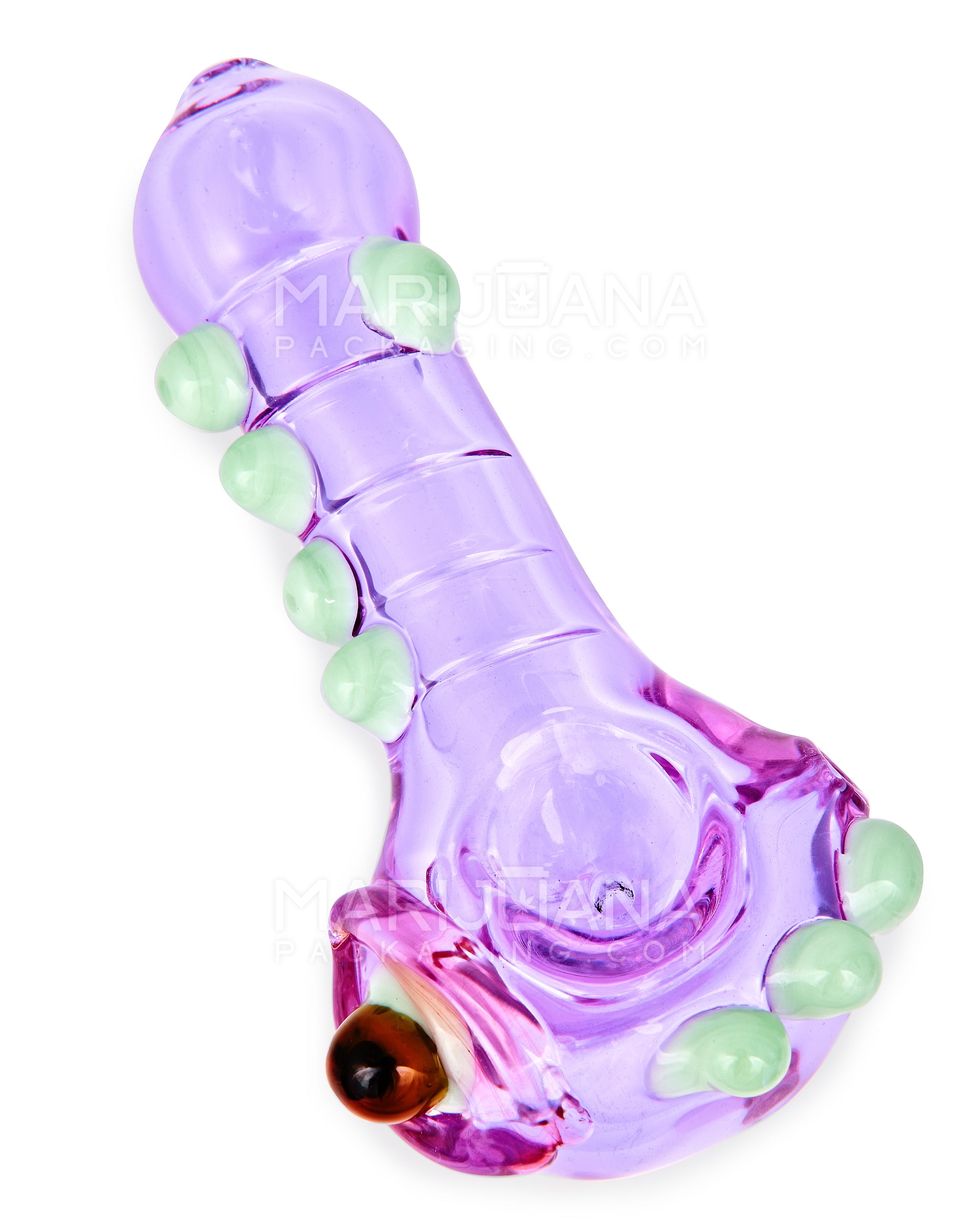 Eyed Spoon Hand Pipe w/ Multi Knockers | 5in Long - Glass - Purple - 1