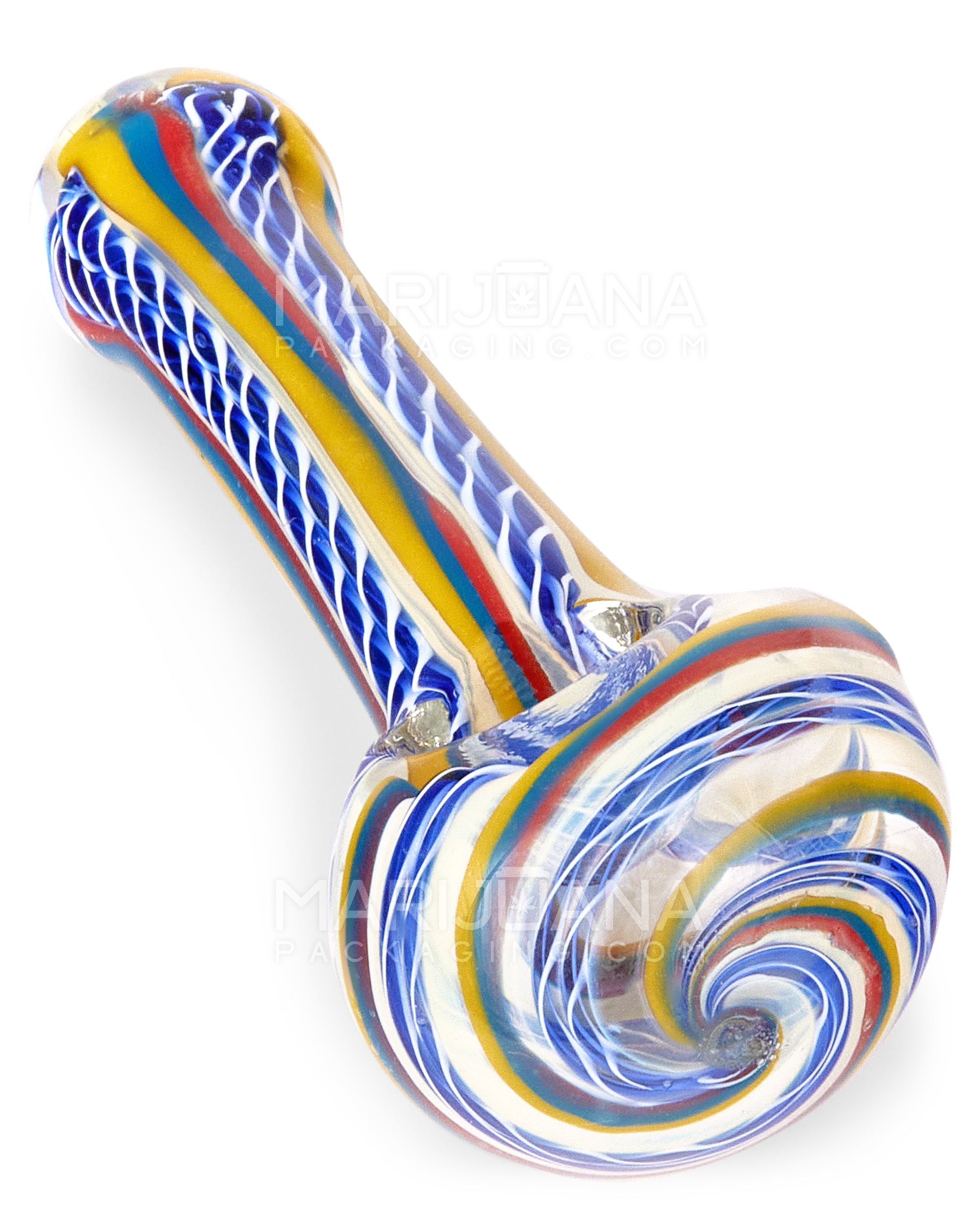 Ribboned & Multi Fumed Spoon Hand Pipe w/ Stripes | 4in Long - Glass - Assorted - 1