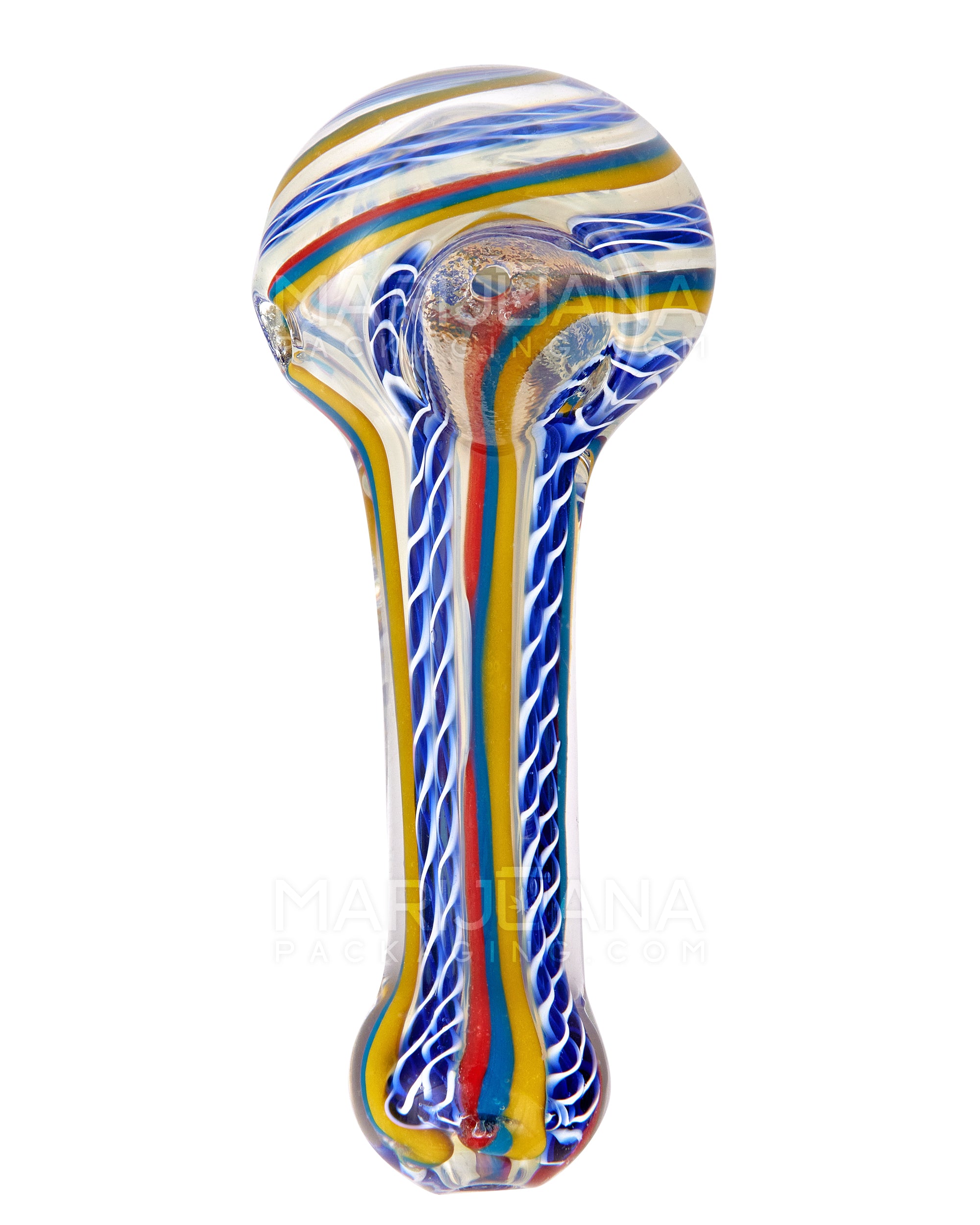Ribboned & Multi Fumed Spoon Hand Pipe w/ Stripes | 4in Long - Glass - Assorted - 2