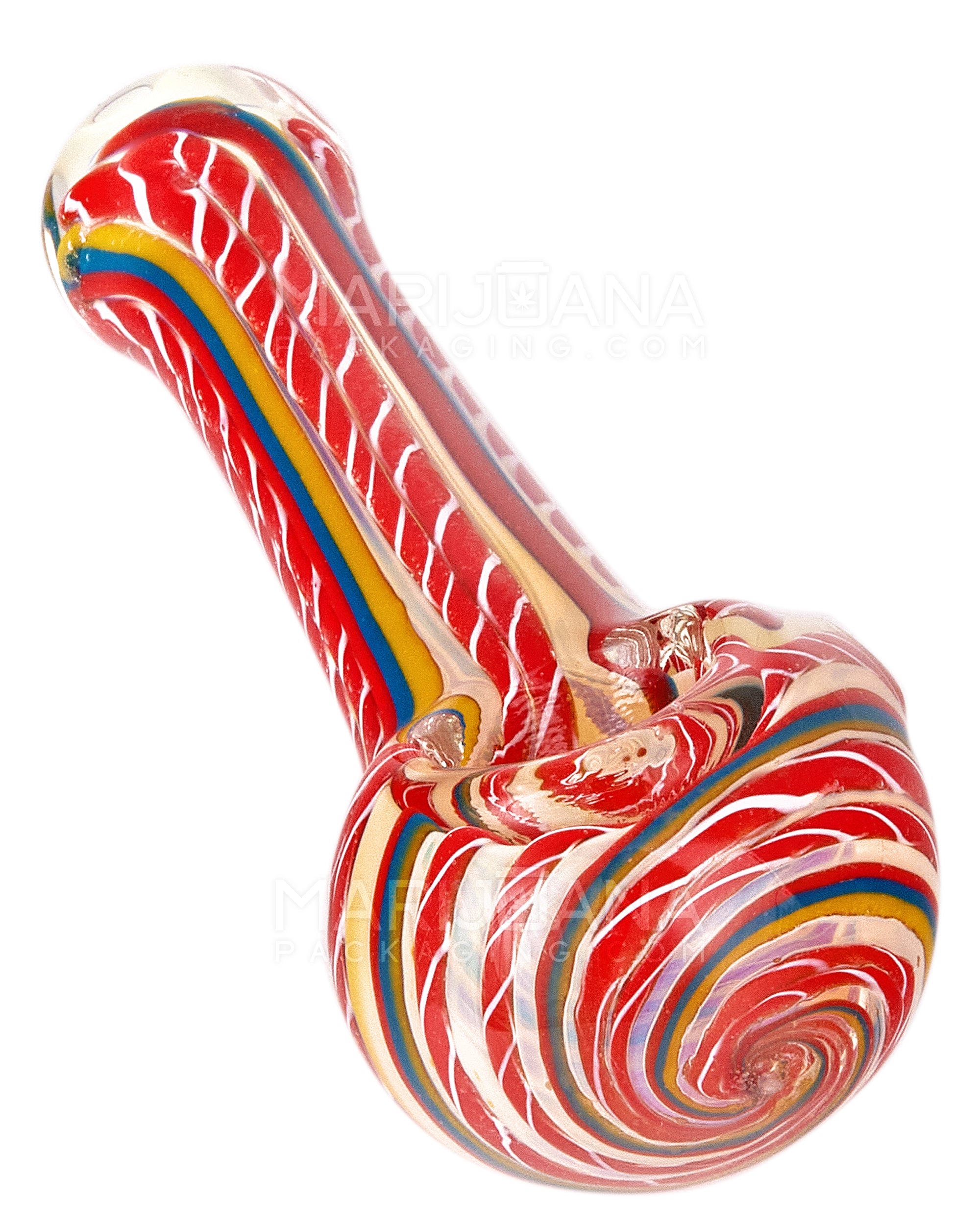 Ribboned & Multi Fumed Spoon Hand Pipe w/ Stripes | 4in Long - Glass - Assorted - 10