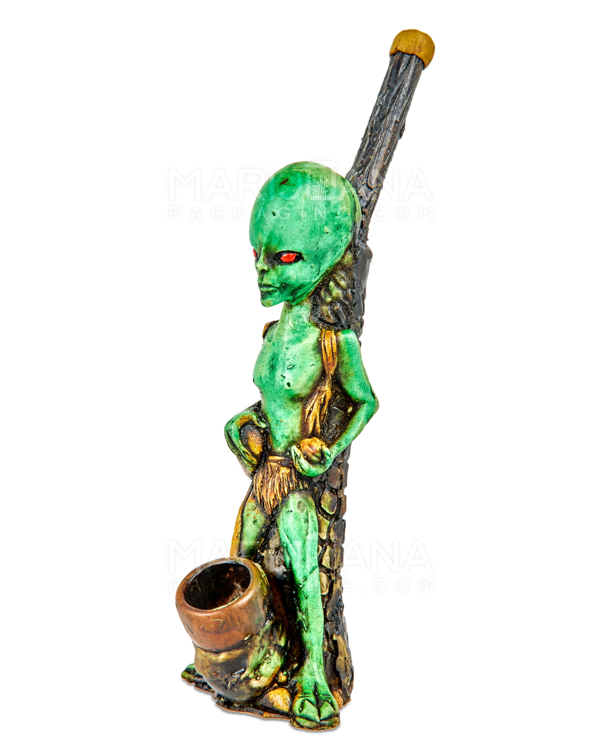 Alien Body Wood Pipe | 6in Tall - Wood Bowl - Green - 2