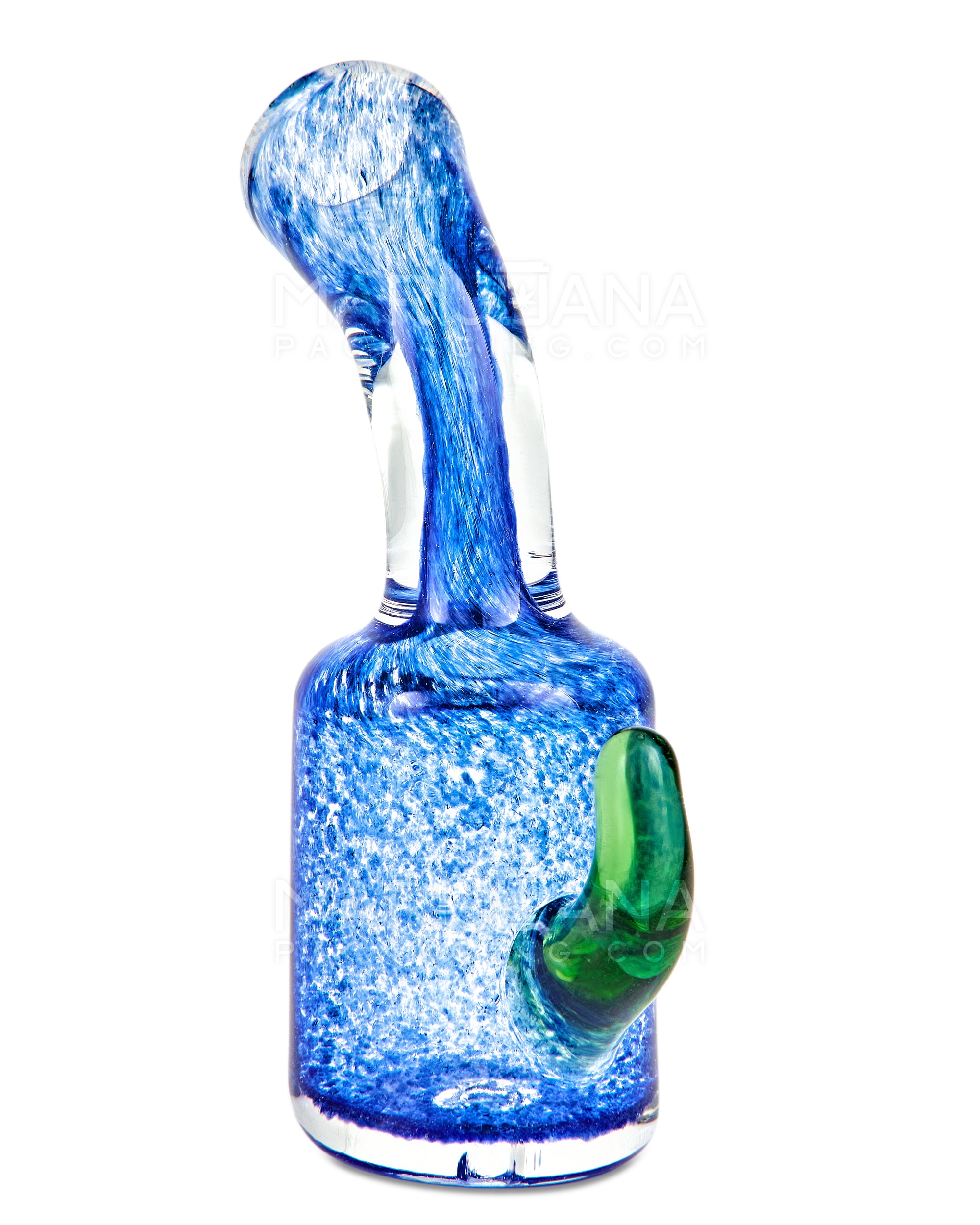 Frit Bulged Chillum Hand Pipe w/ Hook Knocker | 3in Long - Glass - Assorted - 2