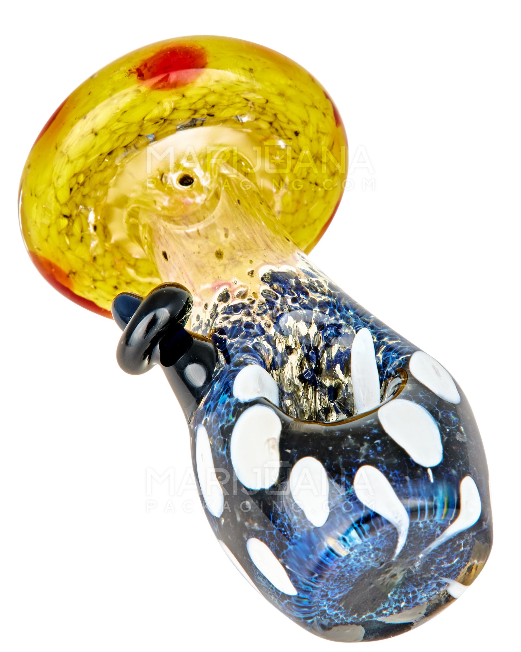 Frit & Multi Fumed Mushroom Hand Pipe w/ Ribboning & Glass Handle | 4in Long - Glass - Gold - 1