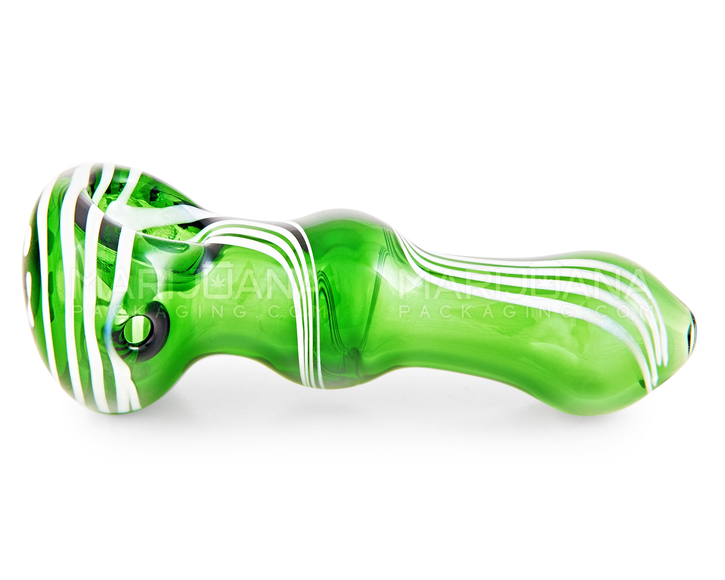 Swirl Bulged Spoon Hand Pipe w/ Triple Knockers | 3.5in Long - Glass - Green - 5