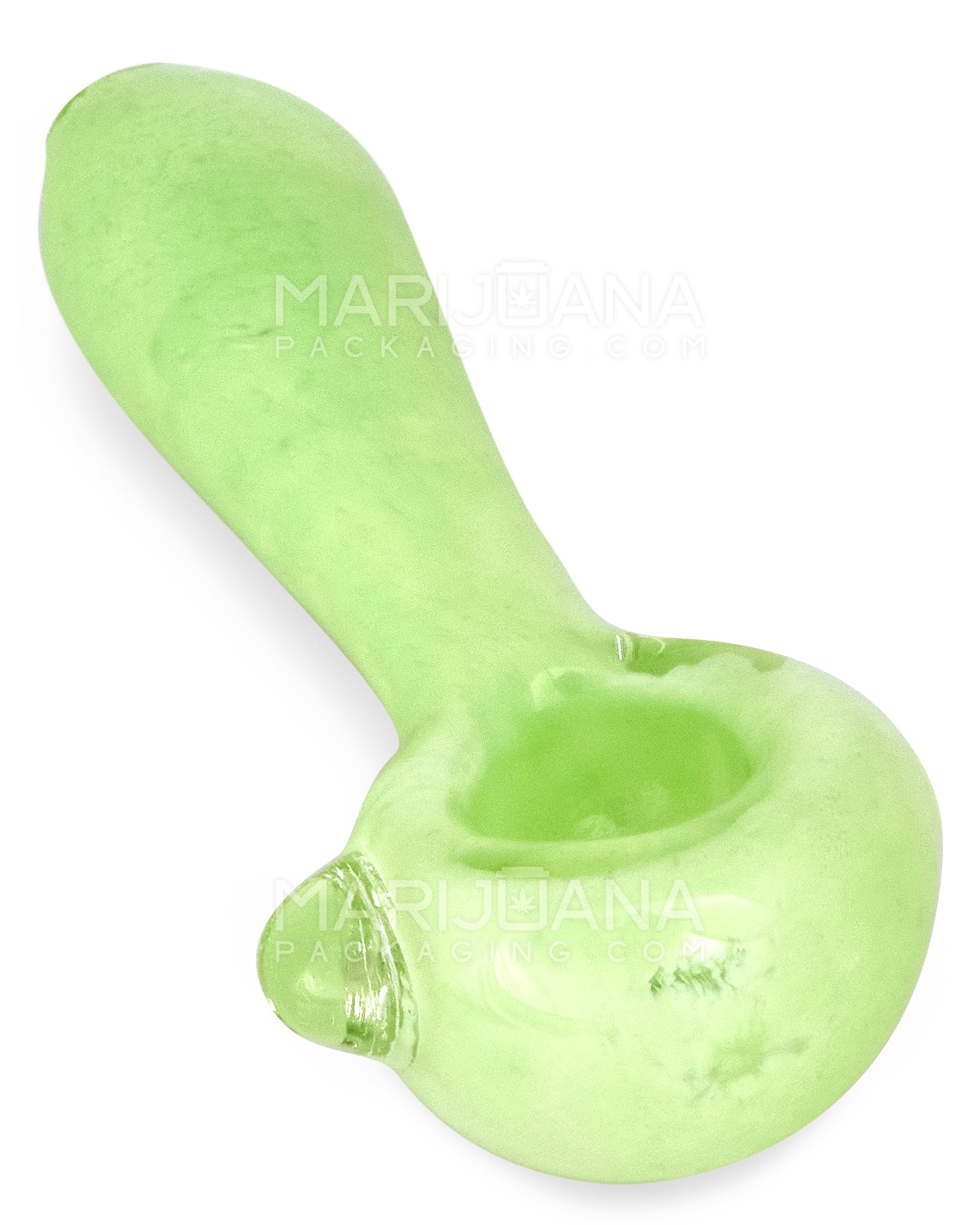 Frit Spoon Hand Pipe w/ Knocker | 4in Long - Glass - Milky Green - 1