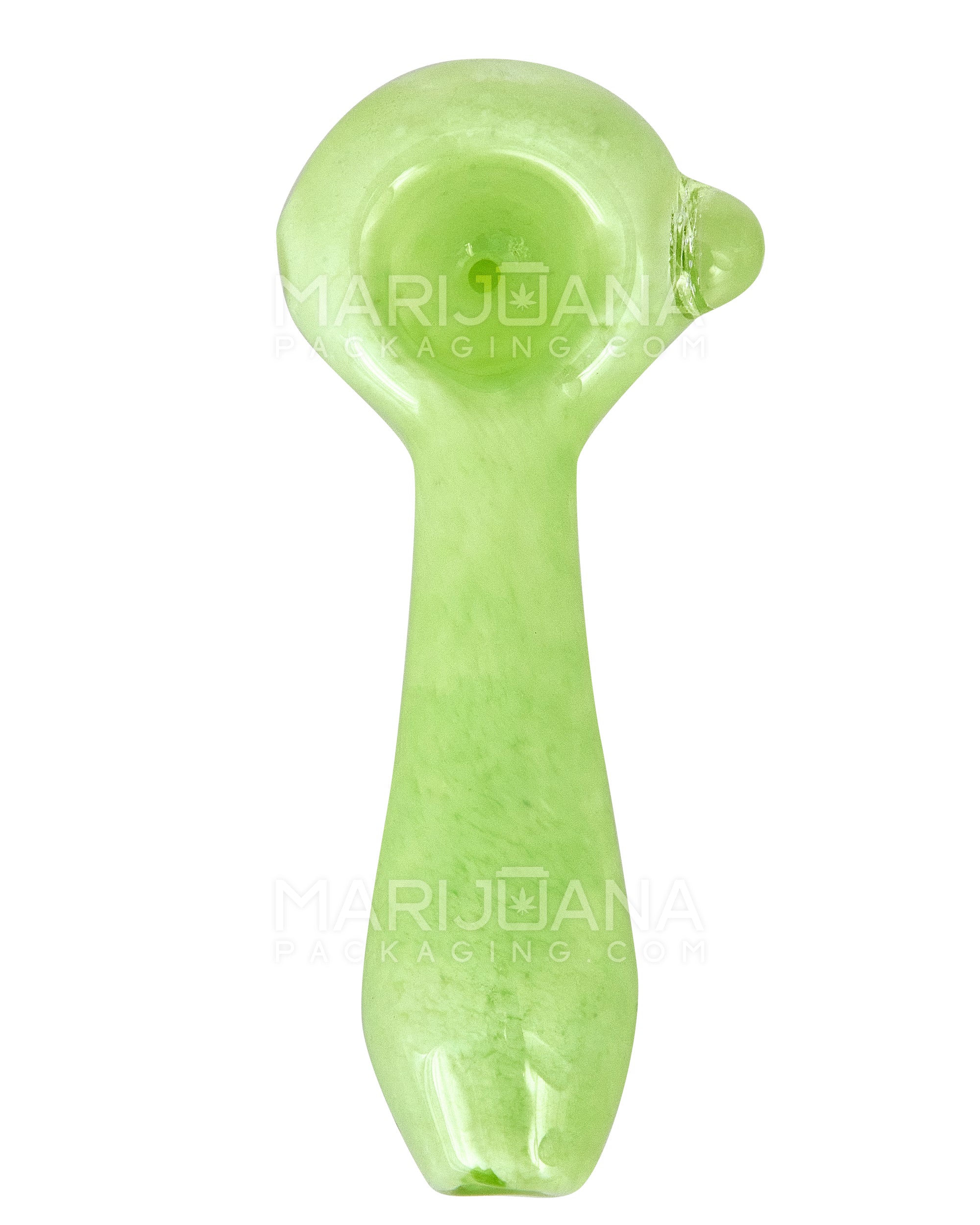 Frit Spoon Hand Pipe w/ Knocker | 4in Long - Glass - Milky Green - 2