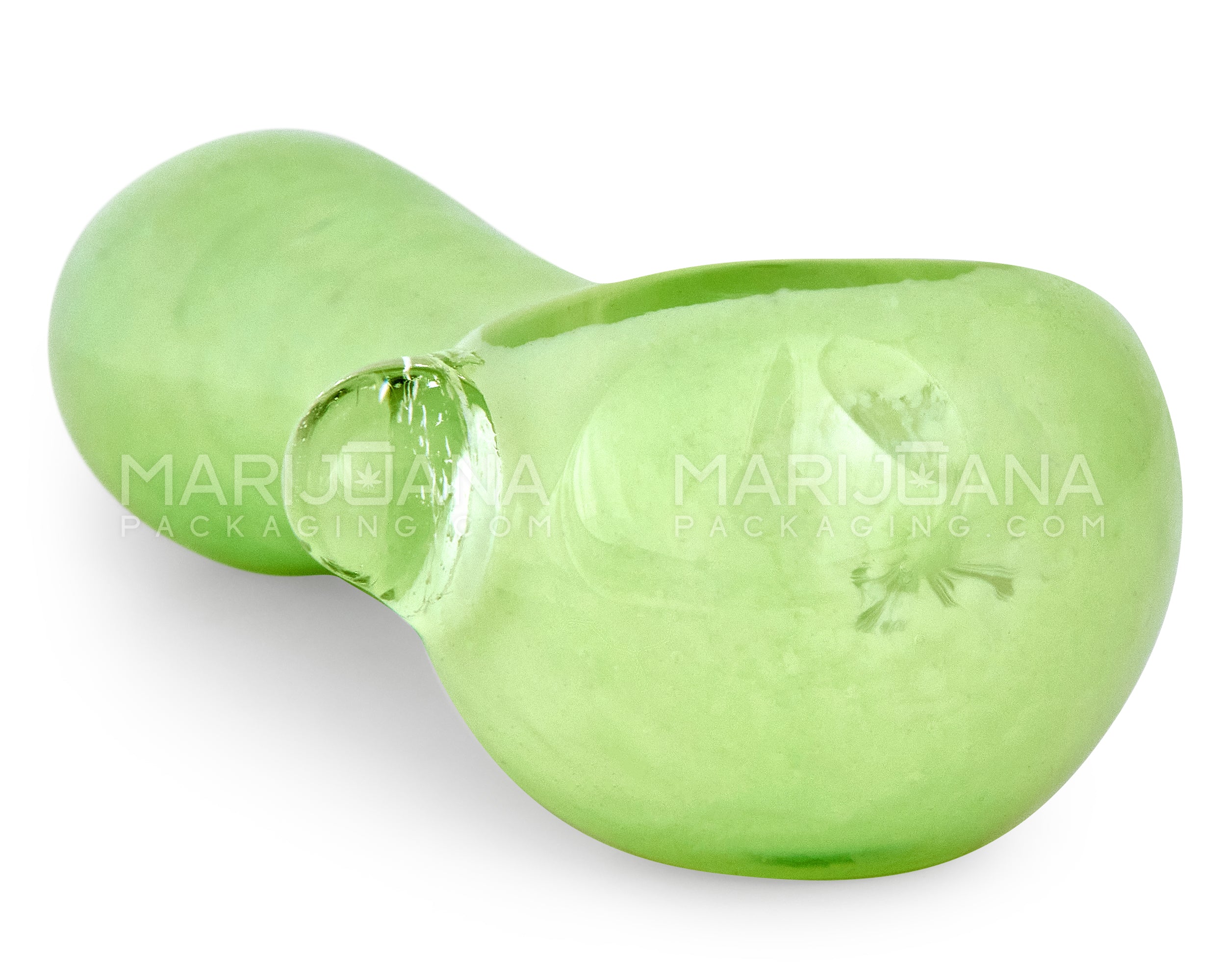 Frit Spoon Hand Pipe w/ Knocker | 4in Long - Glass - Milky Green - 3