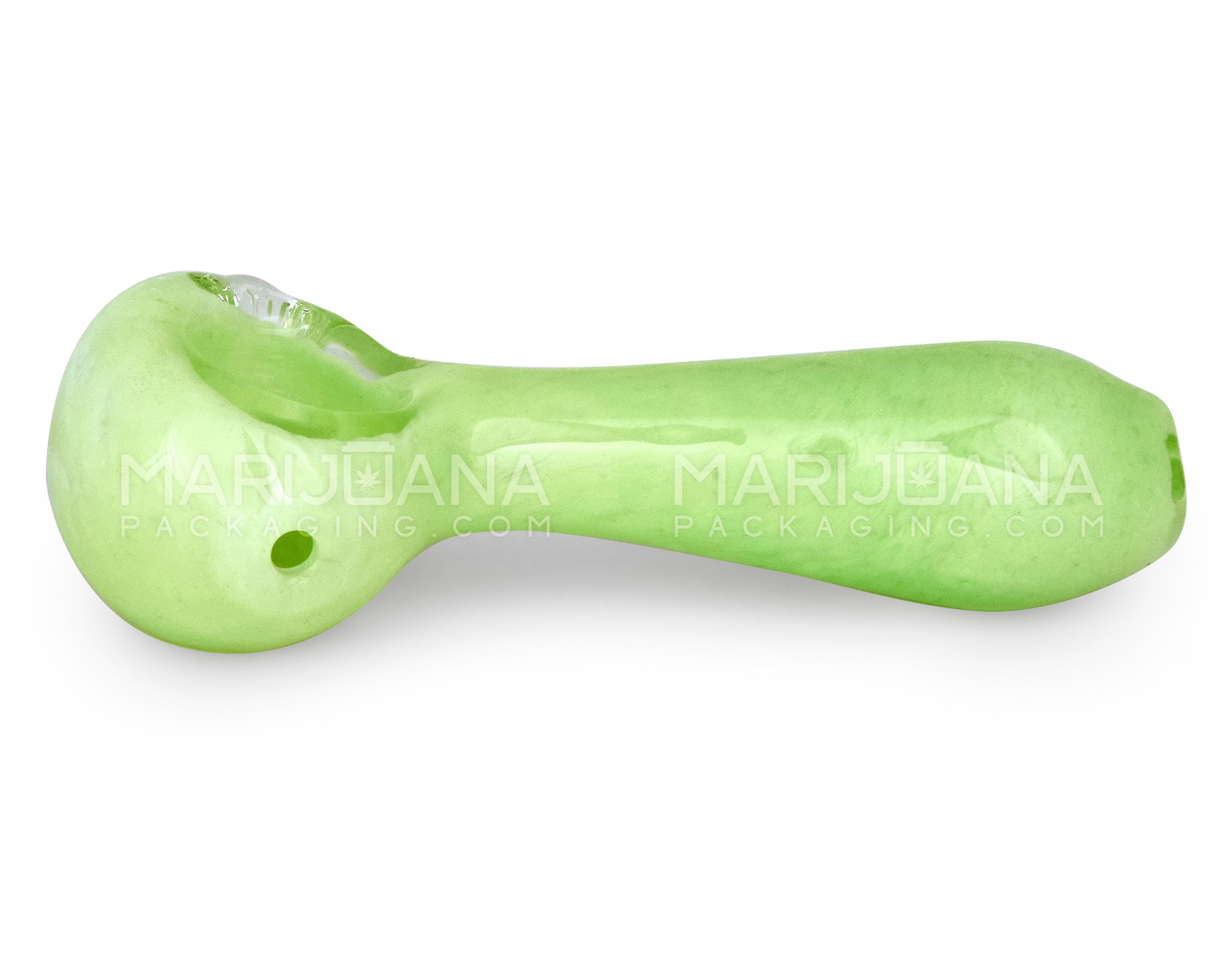 Frit Spoon Hand Pipe w/ Knocker | 4in Long - Glass - Milky Green - 4