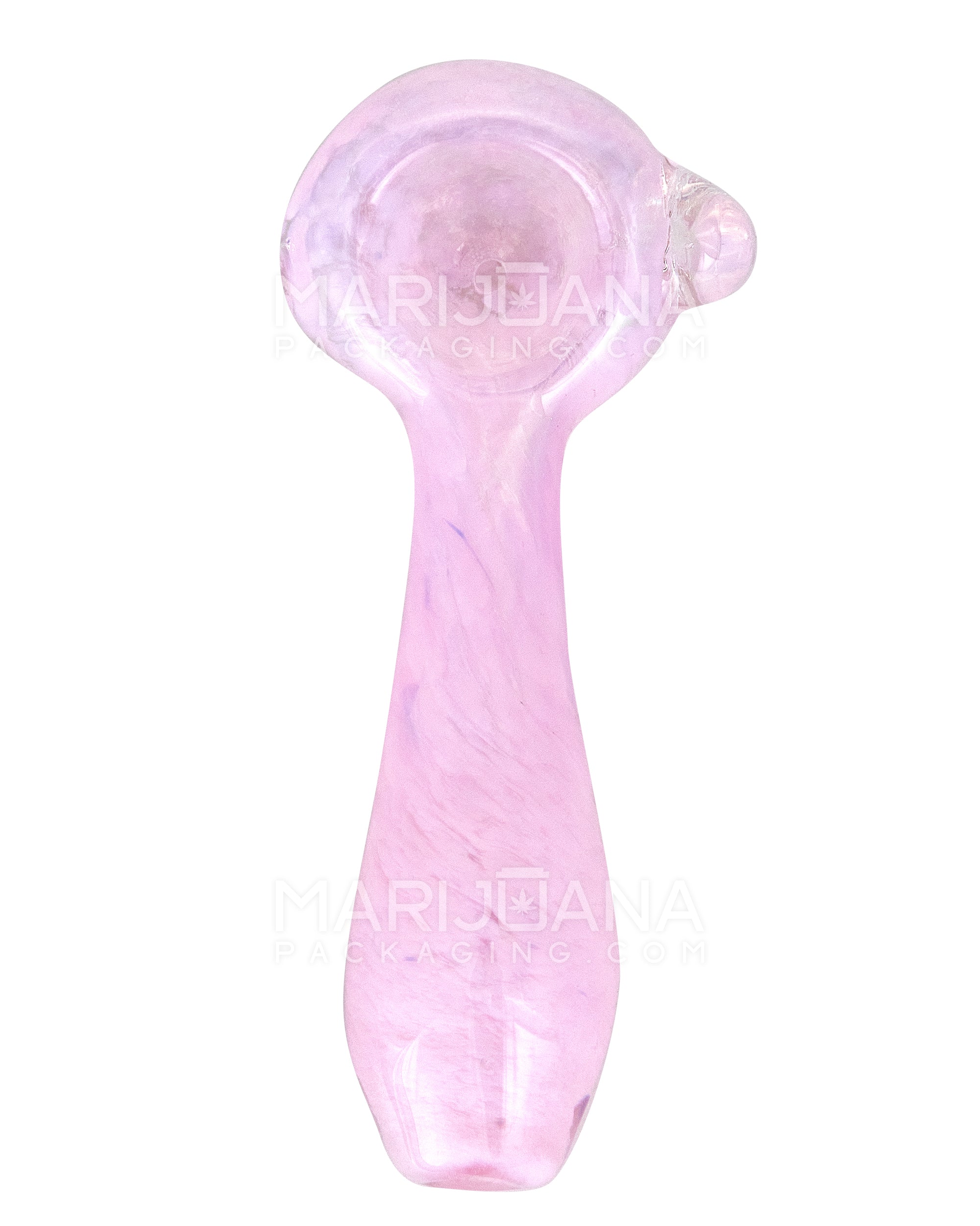 Frit Spoon Hand Pipe w/ Knocker | 4in Long - Glass - Milky Pink - 2