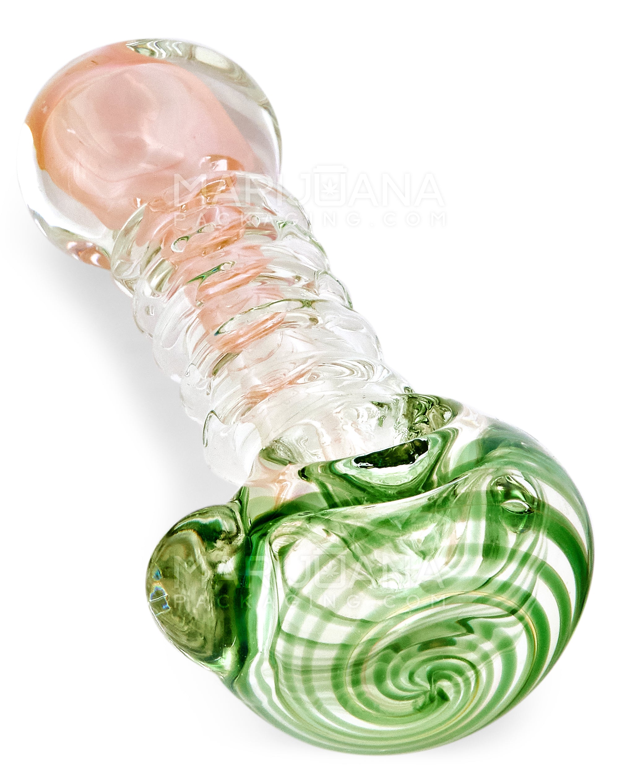 Swirl & Multi Fumed Ribbed Spoon Hand Pipe w/ Knocker | 4.5in Long - Thick Glass - Assorted - 7