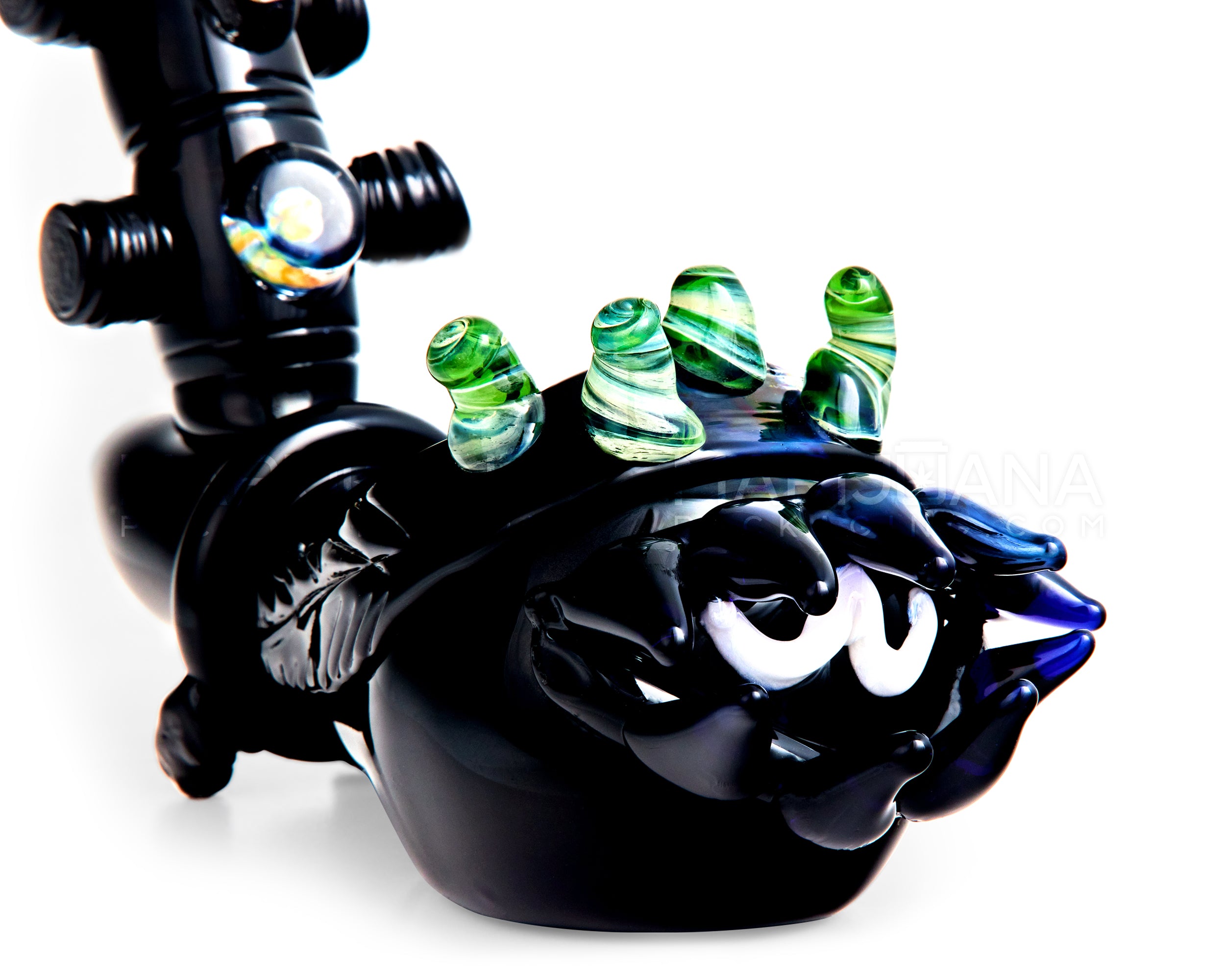 Heady | Black Lagoon Spiked Hand Pipe w/ Marble Knob Knockers | 9in Long - Glass - Black - 3