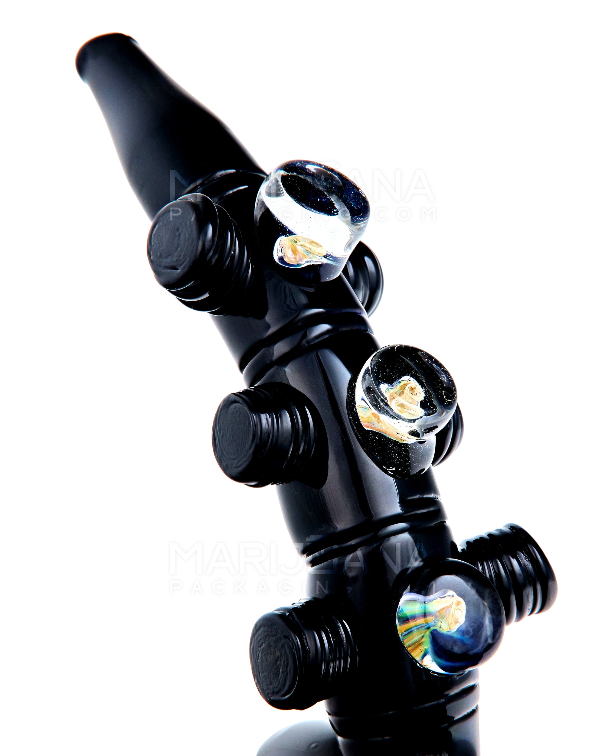 Heady | Black Lagoon Spiked Hand Pipe w/ Marble Knob Knockers | 9in Long - Glass - Black - 4