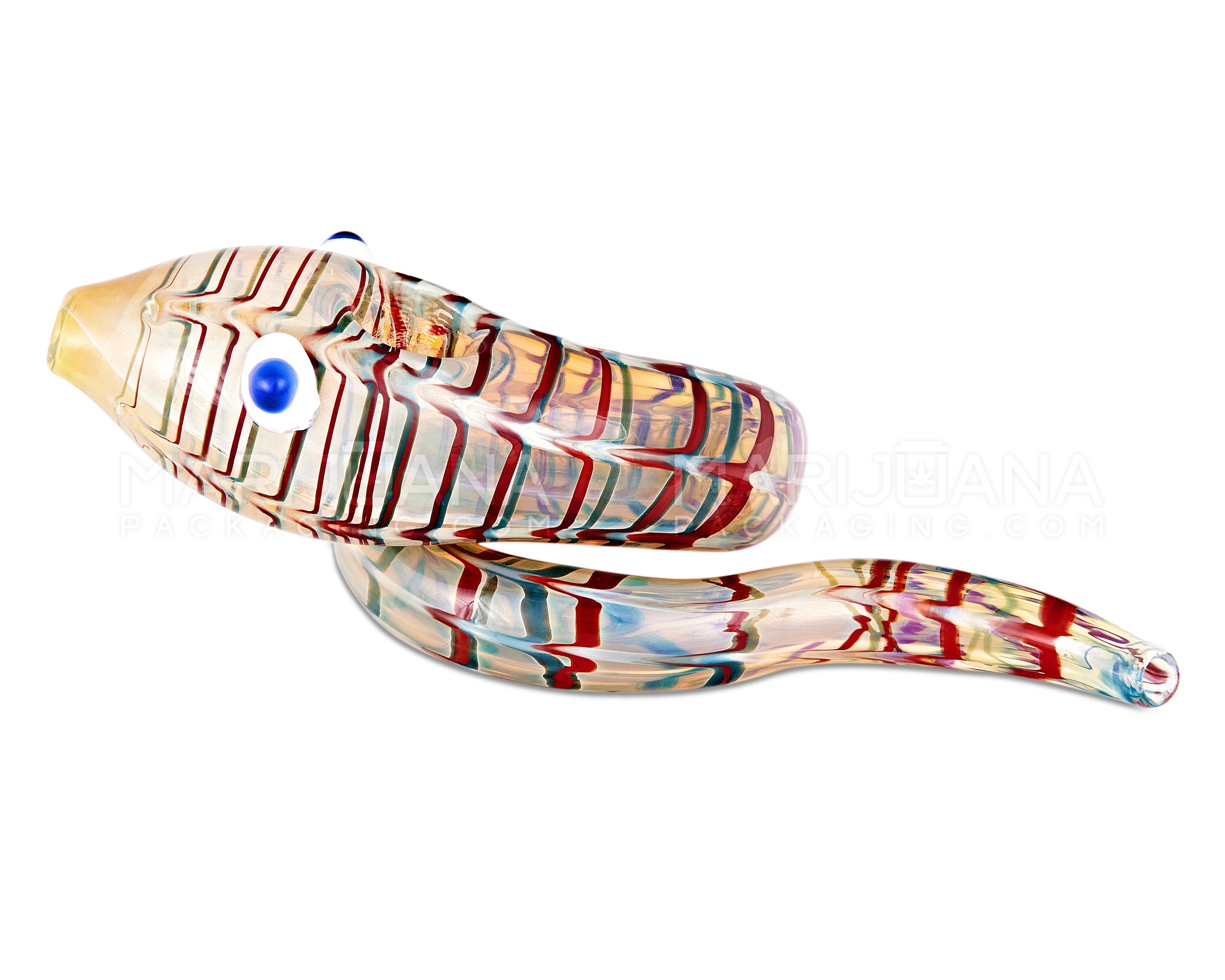 Raked & Gold Fumed Snake Hand Pipe w/ Ribboning | 6in Long - Glass - Assorted - 5