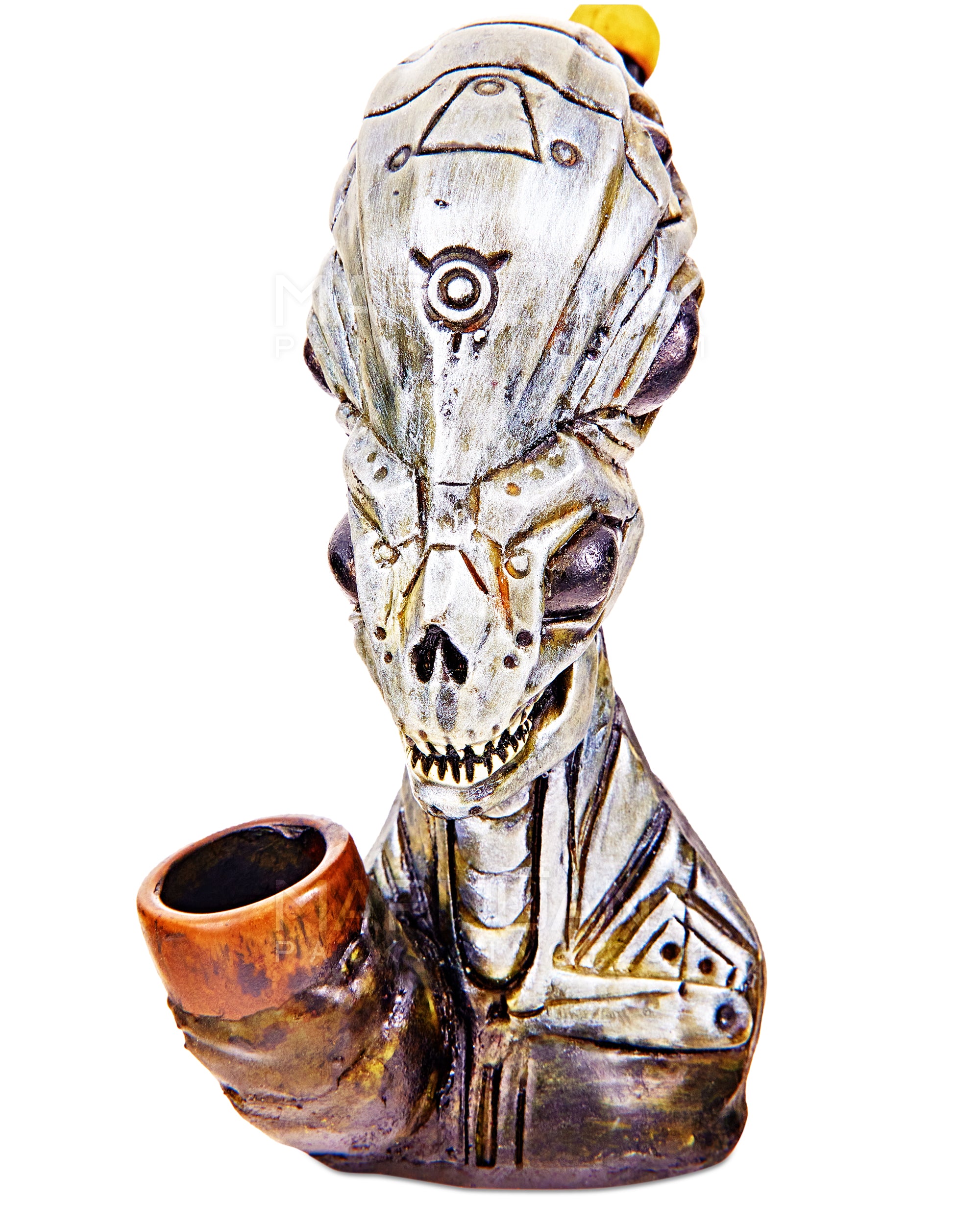 Alien Body Wood Pipe | 5in Tall - Wood Bowl - Silver - 6