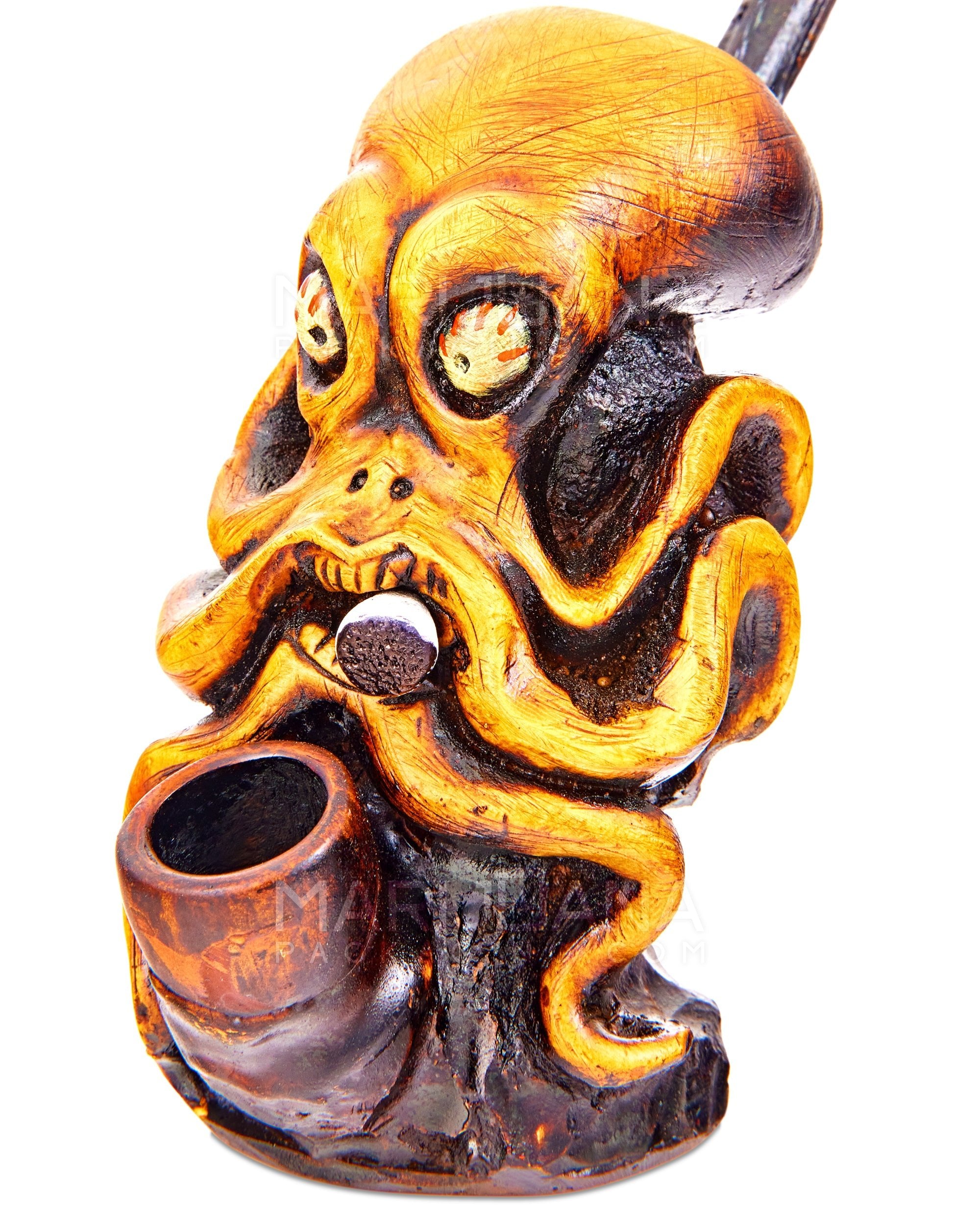 Octopus Wood Pipe | 6in Tall - Wood Bowl - Orange - 6