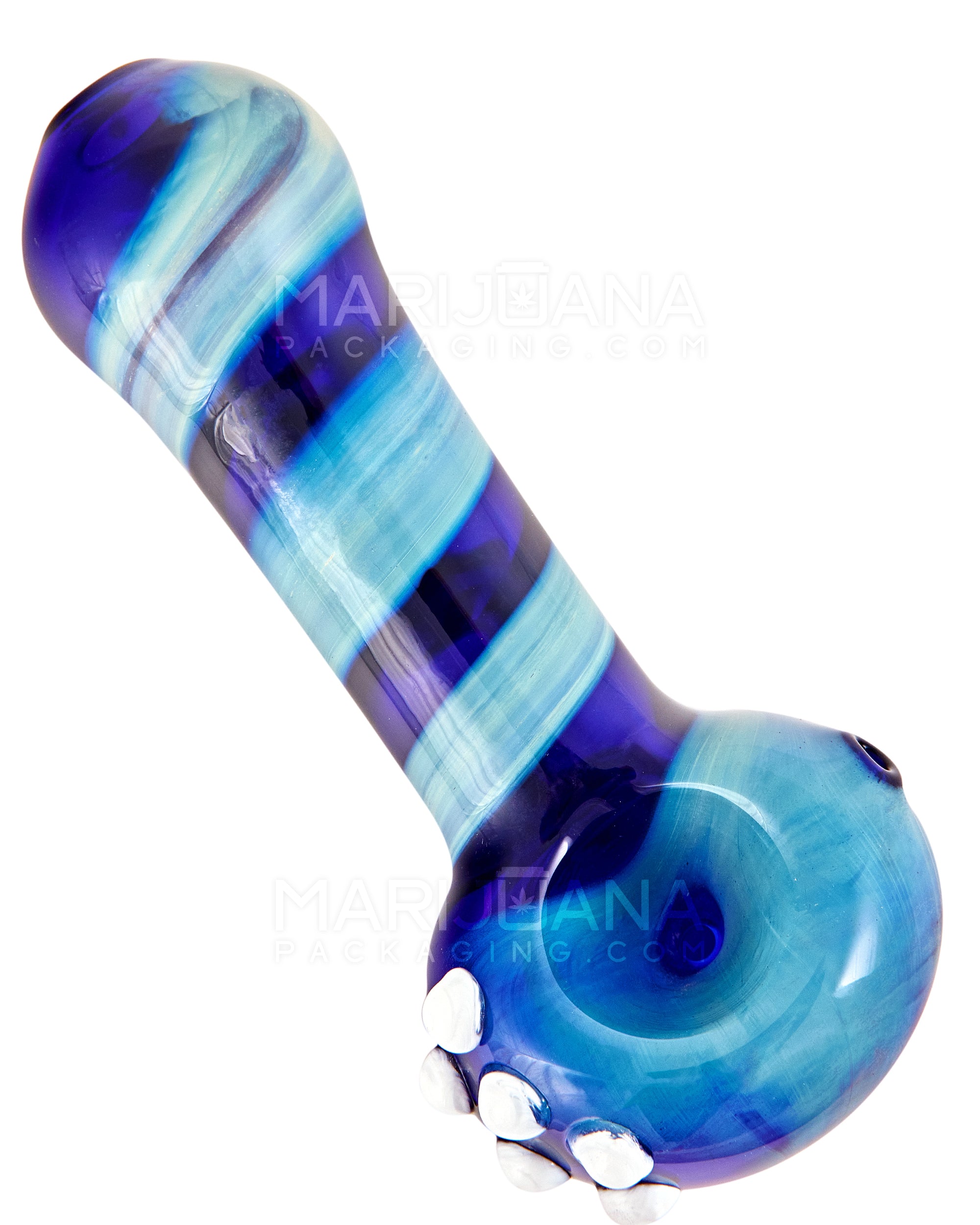 Spiral & Print Fumed Spoon Hand Pipe w/ Multi Knockers | 5in Long - Glass - Blue - 1