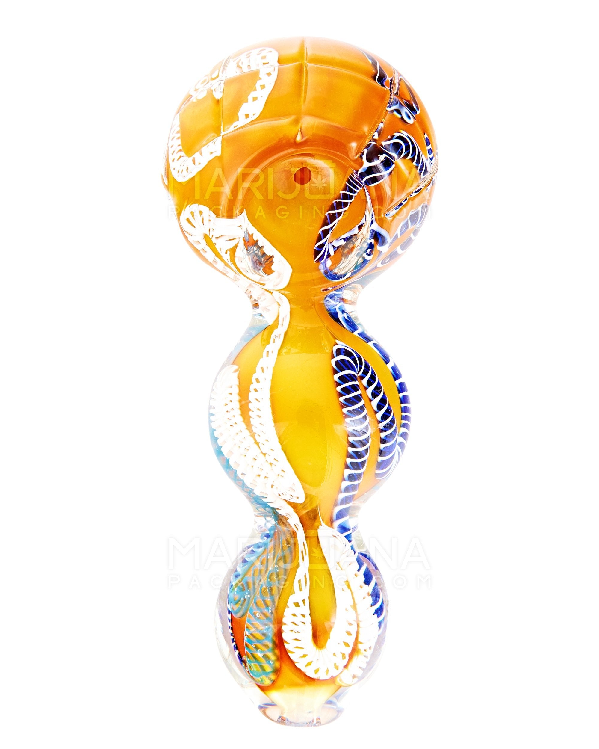 Swirl & Multi Fumed Bulged Spoon Hand Pipe w/ Ribboning | 4in Long - Glass - Assorted - 2