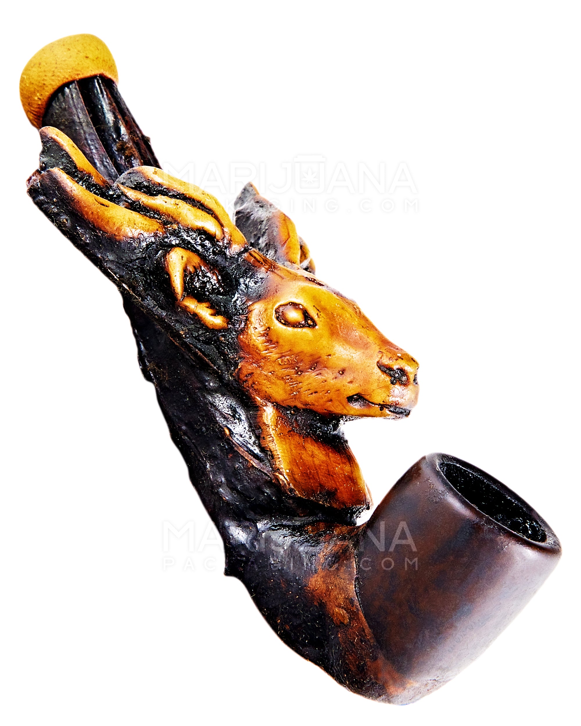 Deer Head Sherlock Hand Pipe | 3in Long - Wood - Brown - 1
