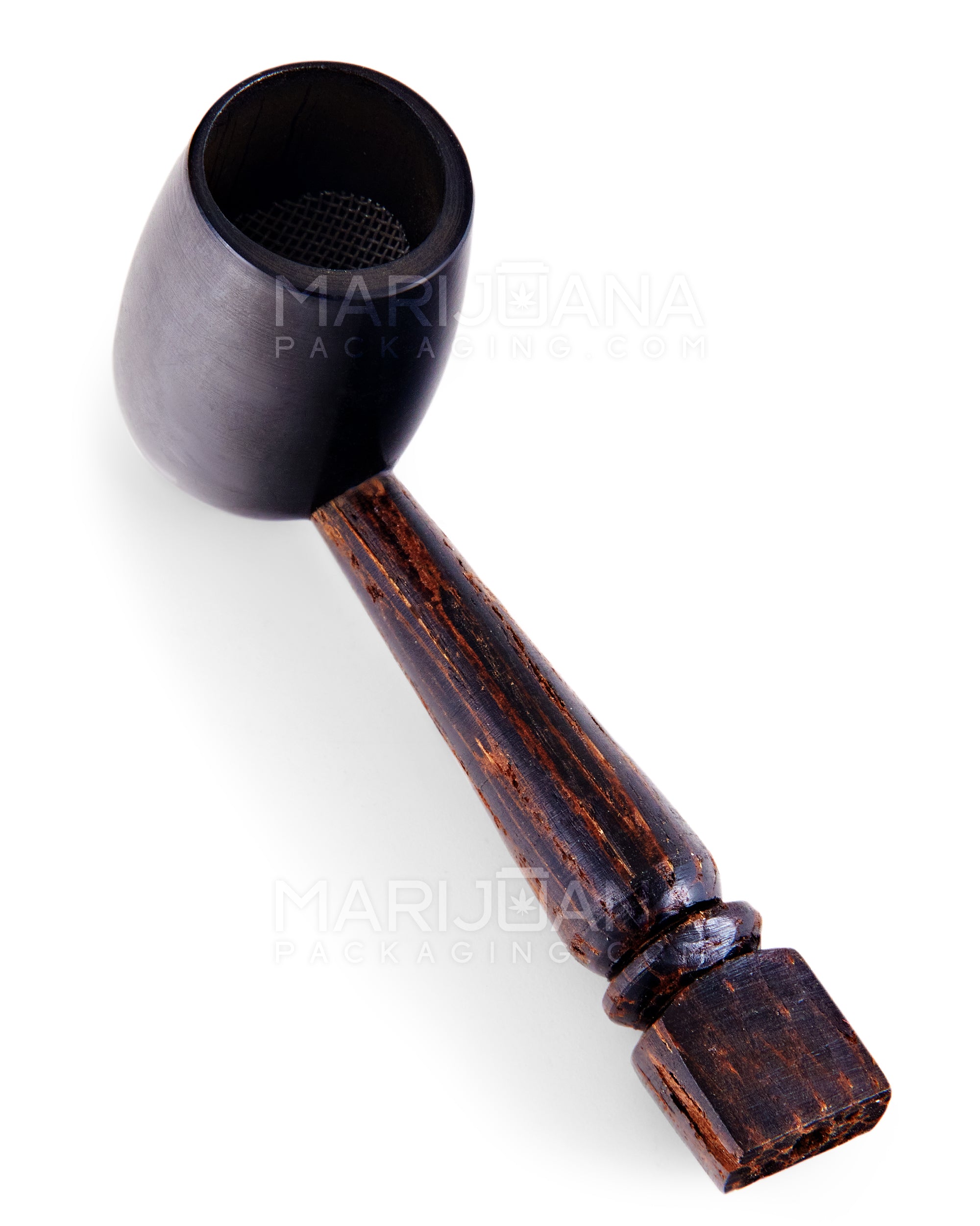 Howling Wolf Design Tagua Sherlock Hand Pipe | 3.5in Long - Wood - Brown - 2