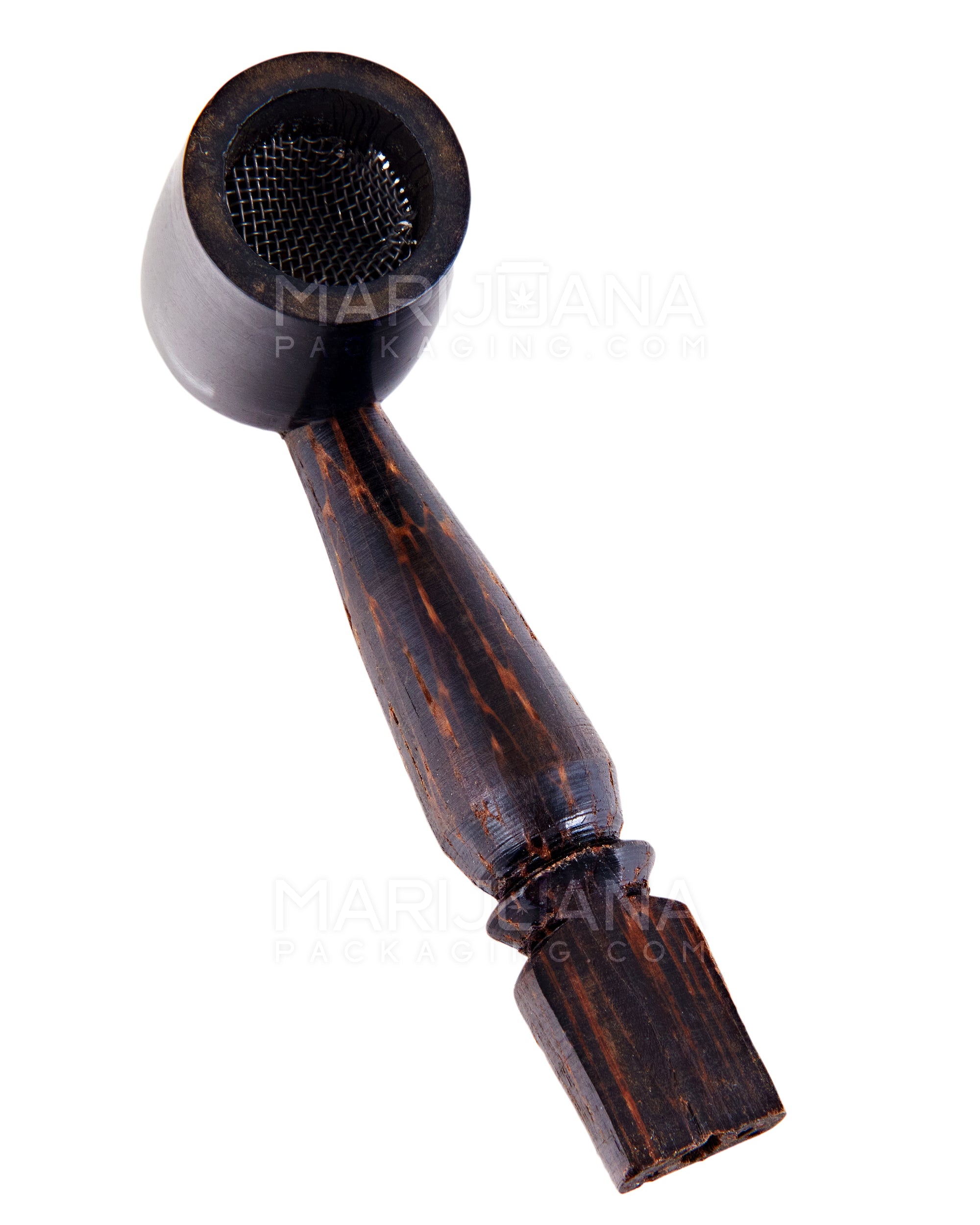 420 Leaf Design Tagua Sherlock Hand Pipe | 3.5in Long - Wood - Brown - 2