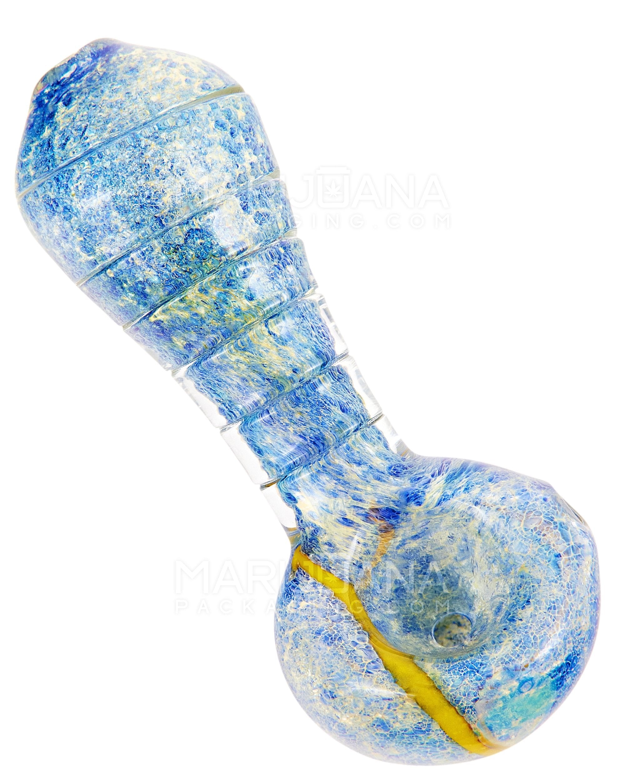 Frit & Gold Fumed Ridged Spoon Hand Pipe w/ Stripes | 3.5in Long - Glass - Assorted - 8