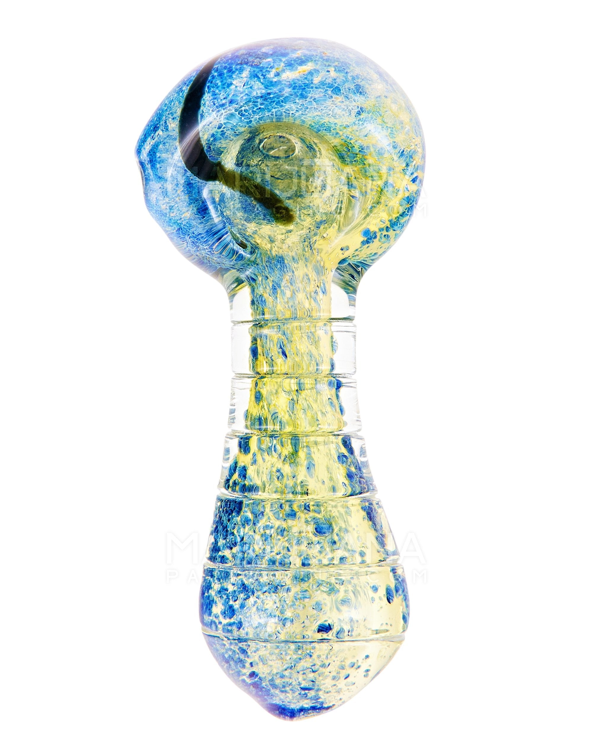 Frit & Gold Fumed Ridged Spoon Hand Pipe w/ Stripes | 3.5in Long - Glass - Assorted - 2