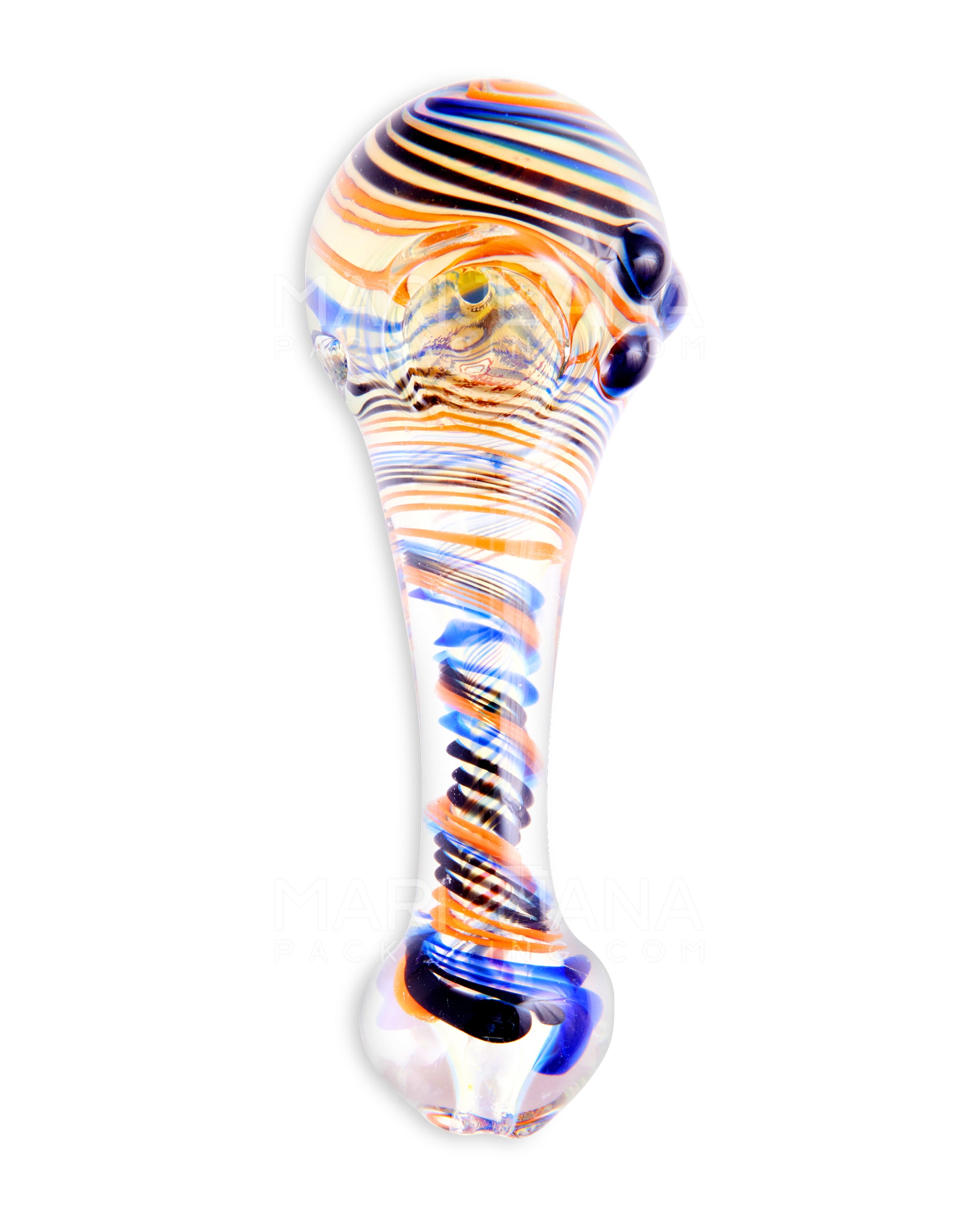 Spiral & Fumed Spoon Hand Pipe w/ Triple Knockers | 4.5in Long - Glass - Assorted - 2