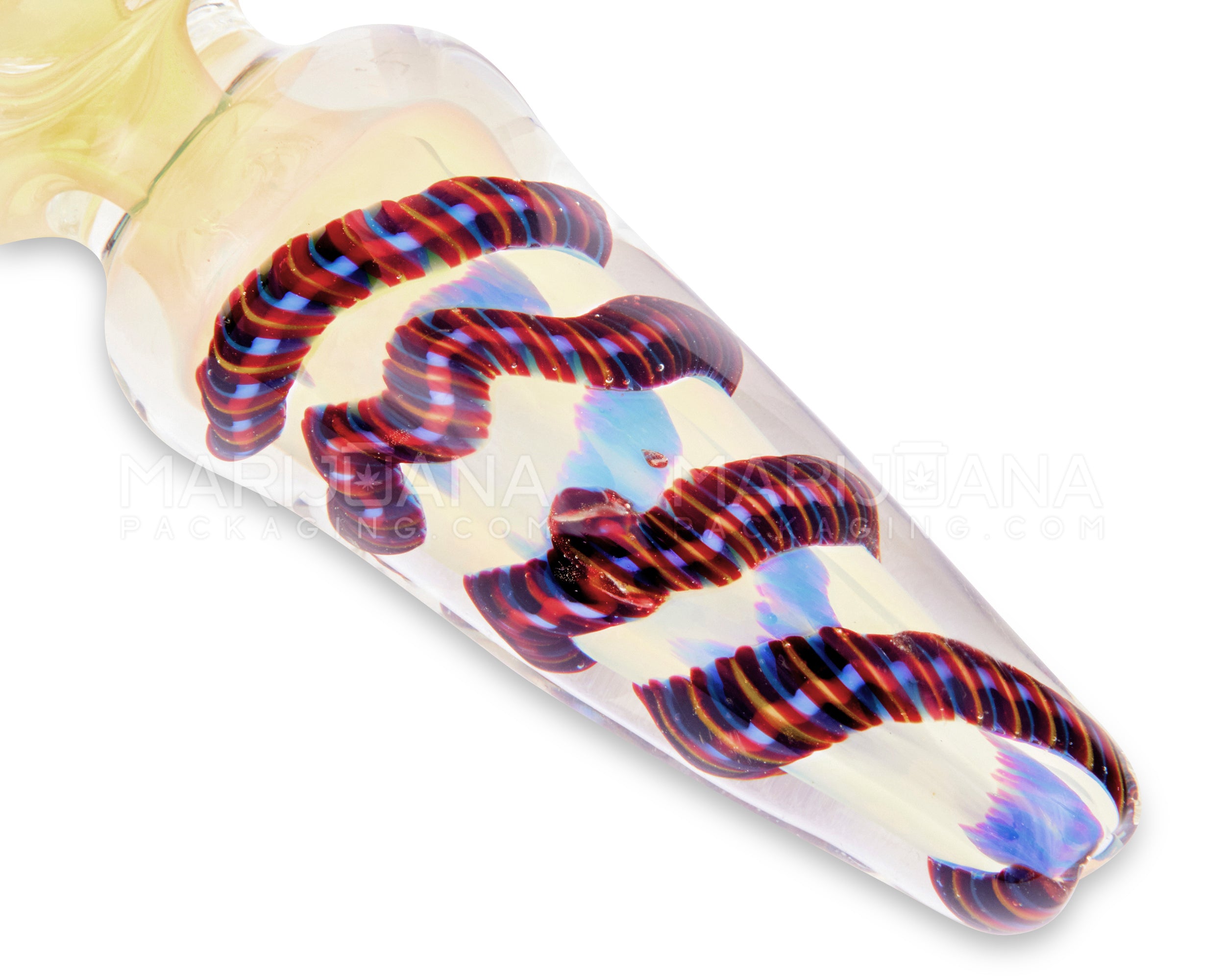 Bubble Trap & Fumed Bulged Conical Spoon Hand Pipe w/ Knocker & Ribboning | 4.5in Long - Glass - Assorted - 3
