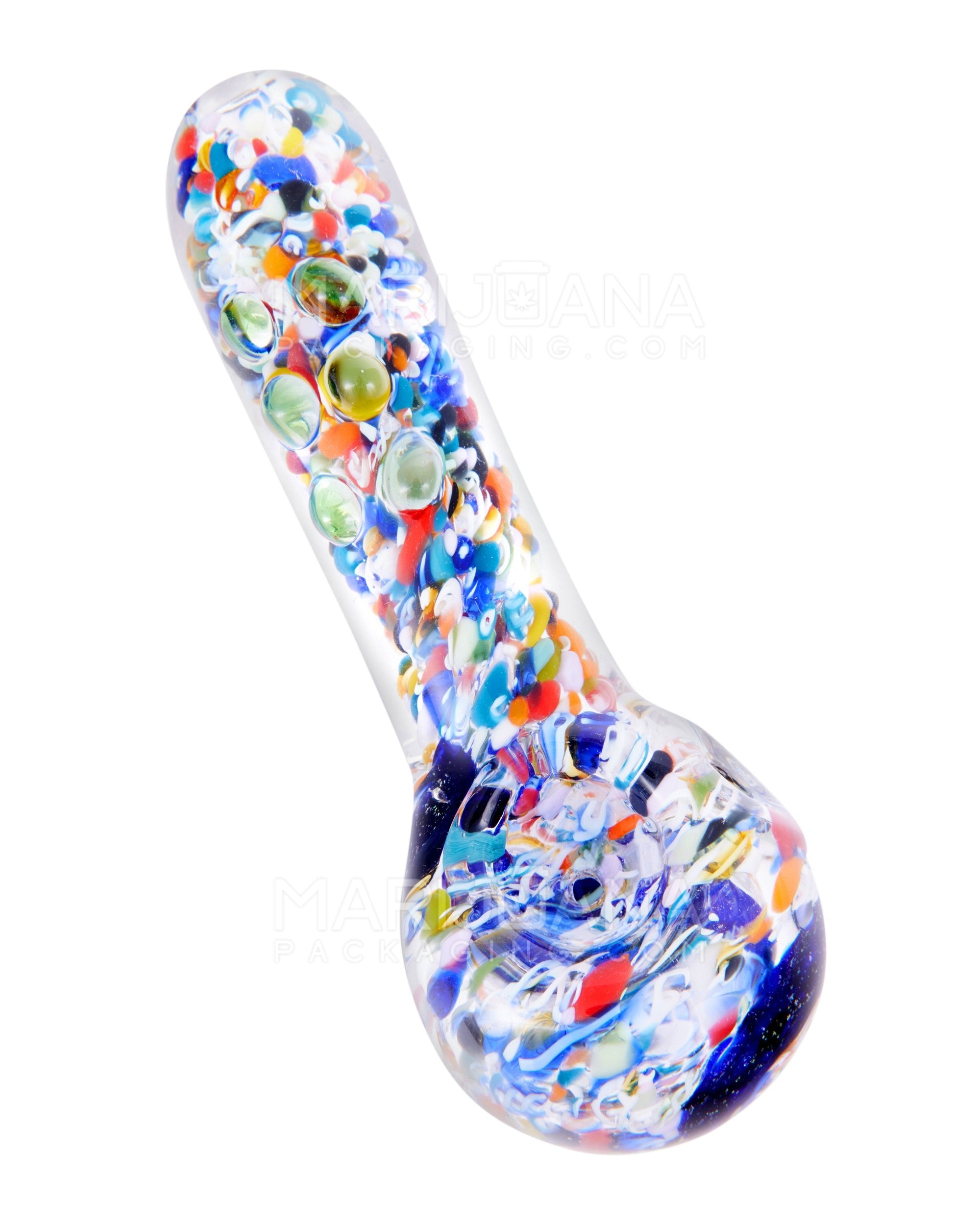 Frit & Dichro Spoon Hand Pipe w/ Multi Knockers | 4.5in Long - Glass - Assorted - 1