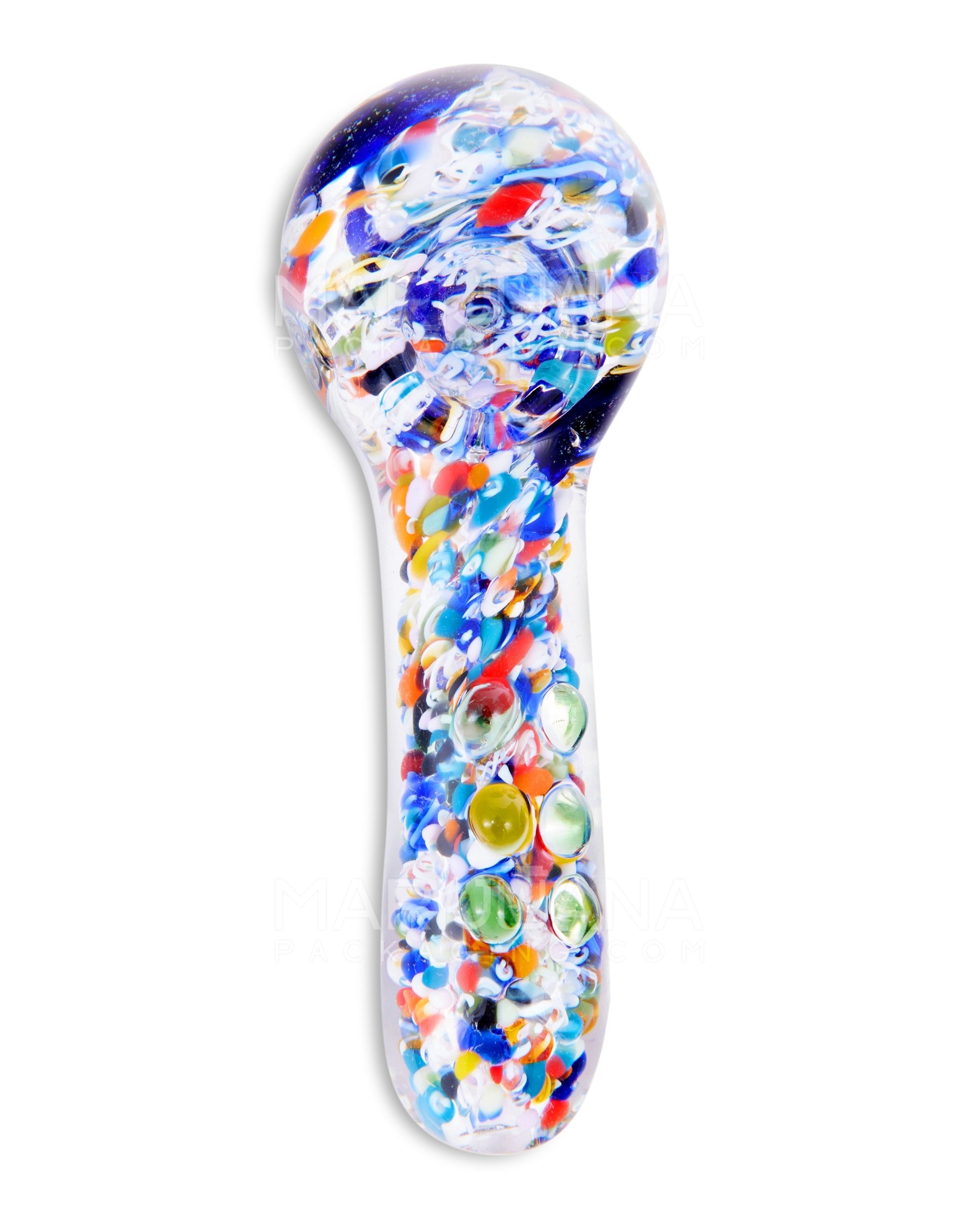 Frit & Dichro Spoon Hand Pipe w/ Multi Knockers | 4.5in Long - Glass - Assorted - 2